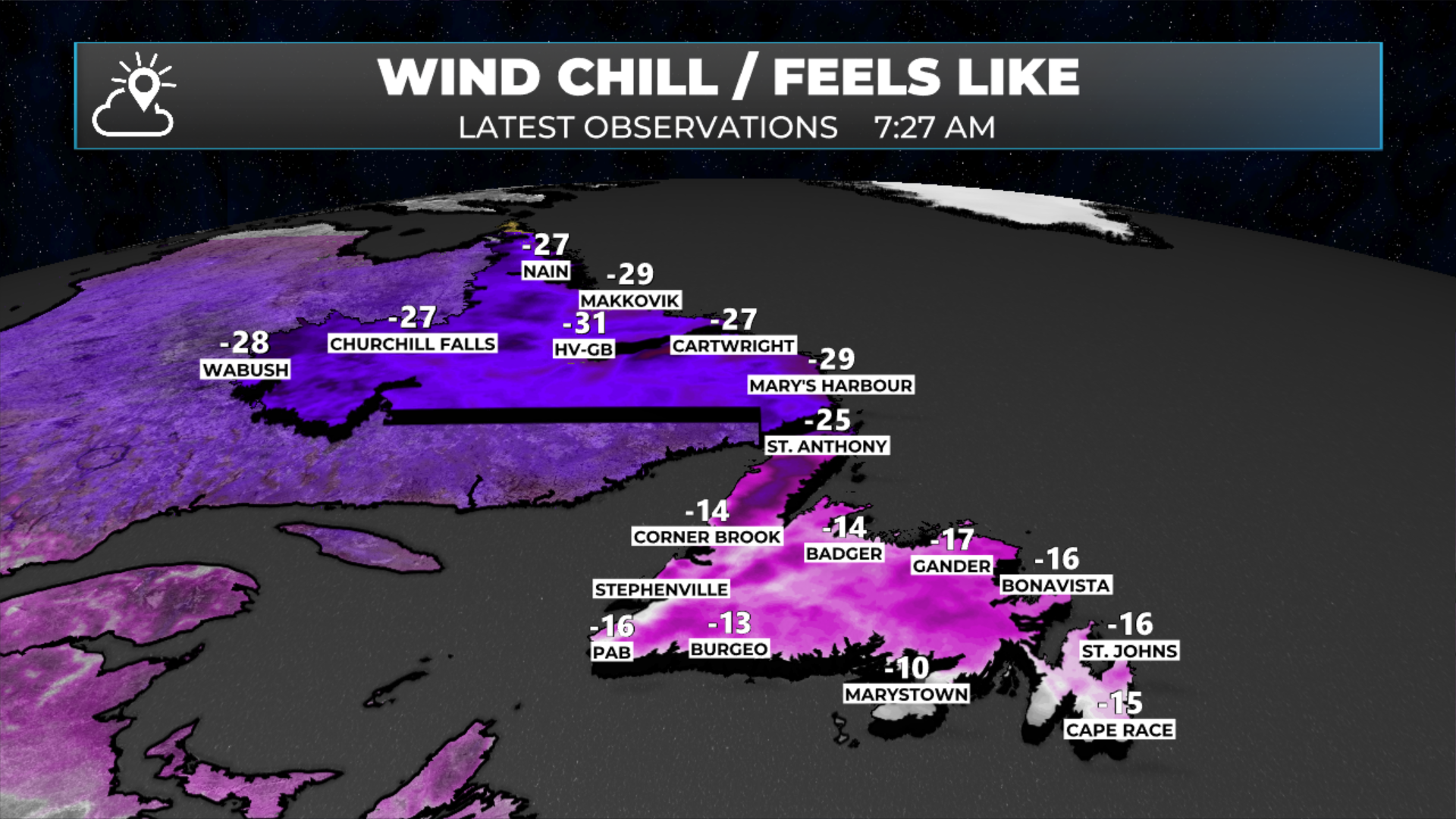 Temperatures as of 7:27 AM NST on January 6, 2026.