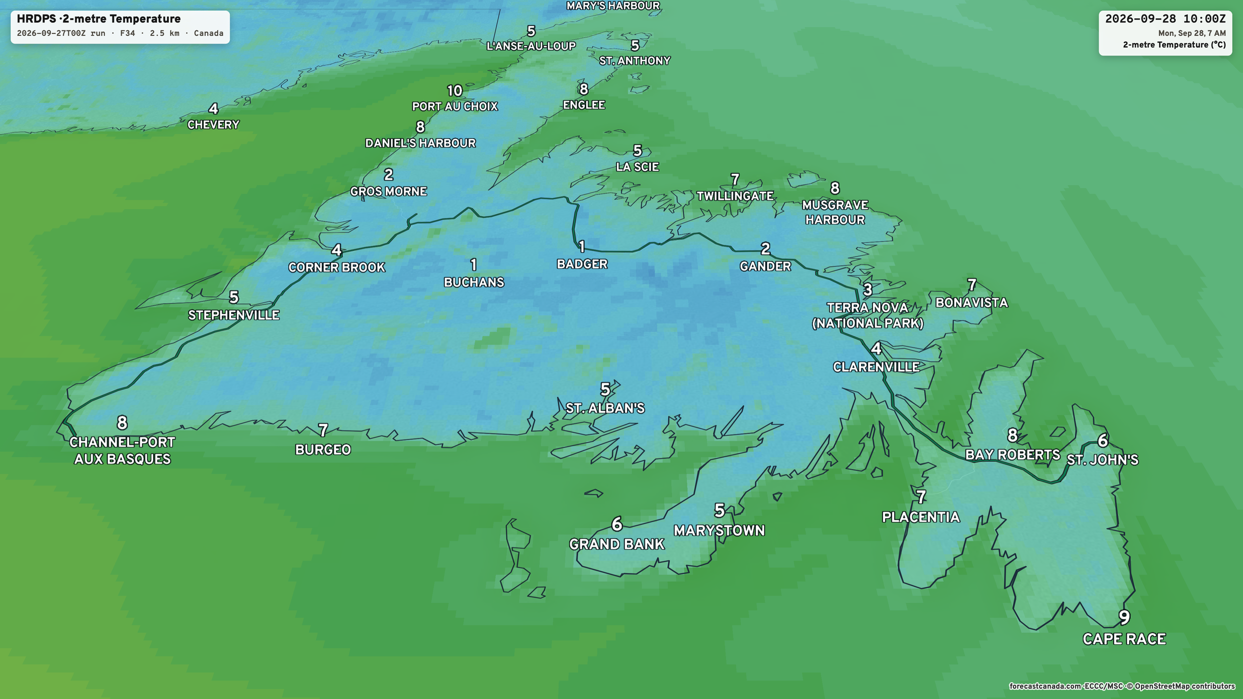 Expected lows tonight early Monday morning - September 28, 2026