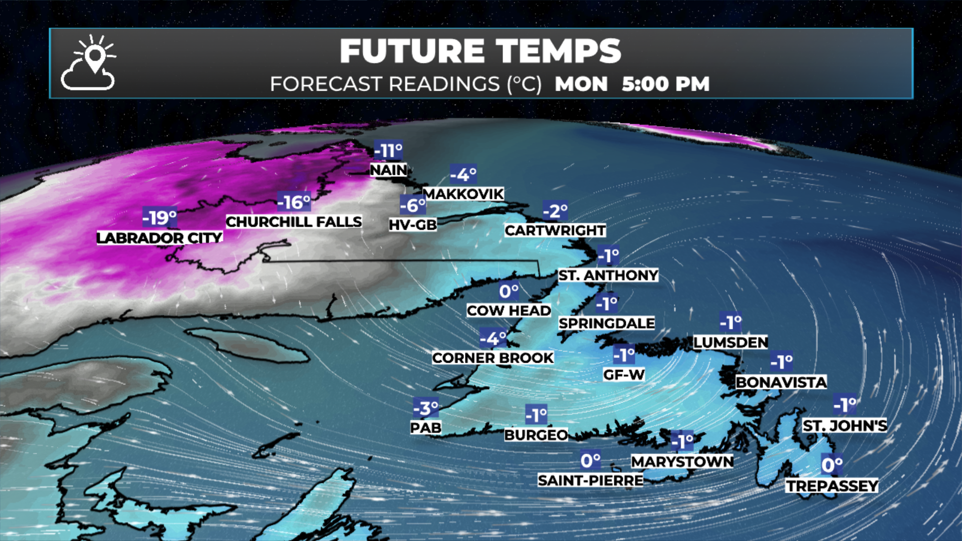 The forecast temperatures at 5 PM today (Jan 12, 2026).