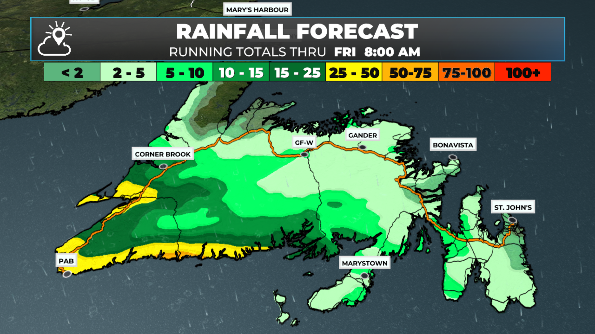 The rainfall forecast from later today (March 11, 2026) through 8 AM Friday (March 13, 2026).