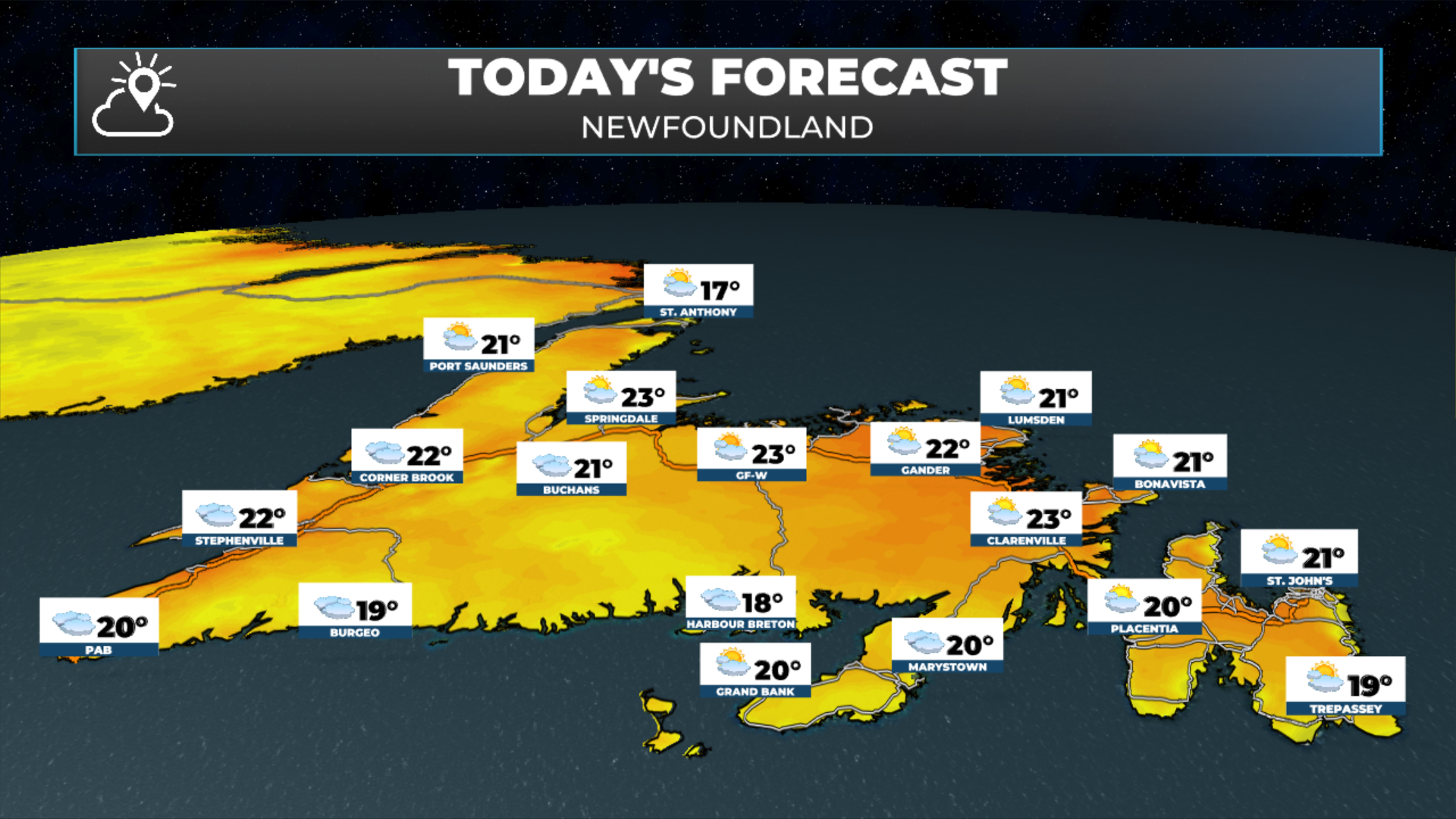 Today’s forecast for Newfoundland - August 17, 2026.