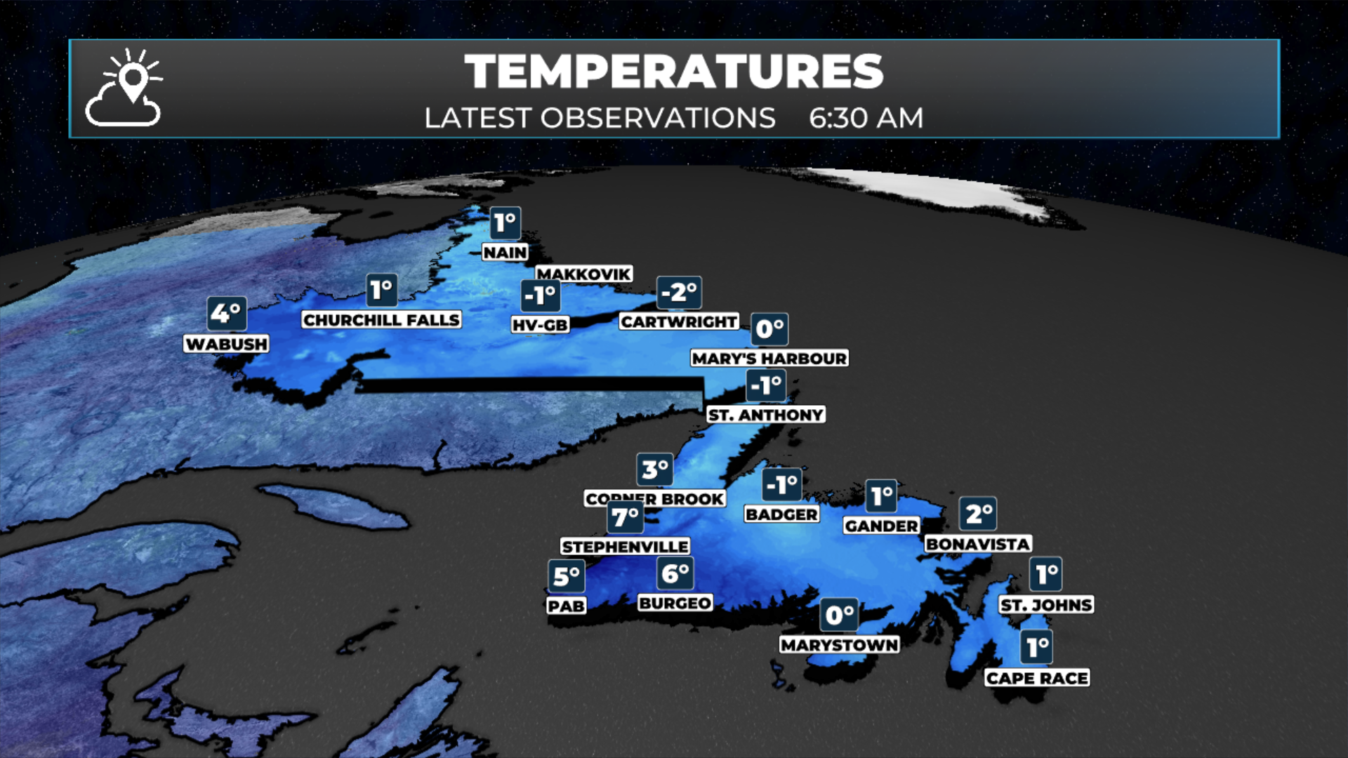 Temperatures as of 6:30 AM NDT on May 28, 2026