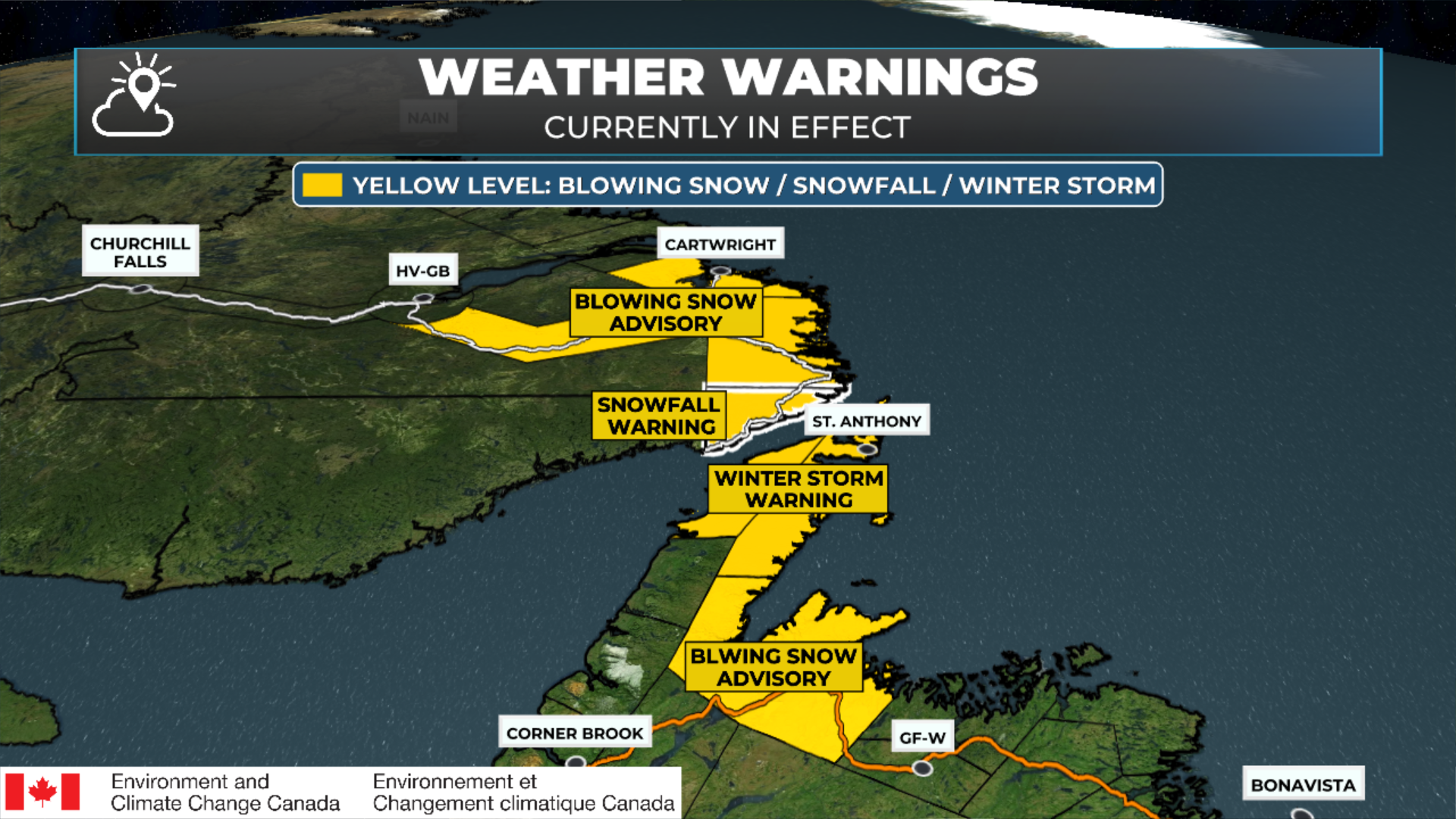 Weather alerts from Environment Canada that are in effect until Saturday afternoon in most cases.