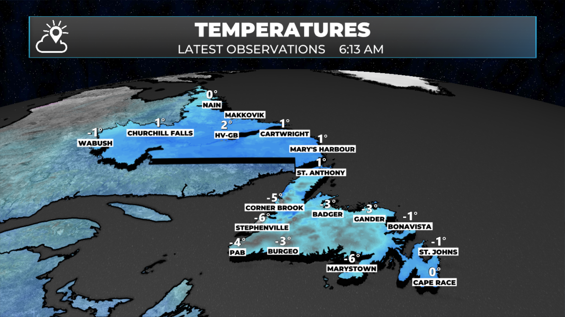 NL observed temperatures as of 6:13 AM on April 24, 2026