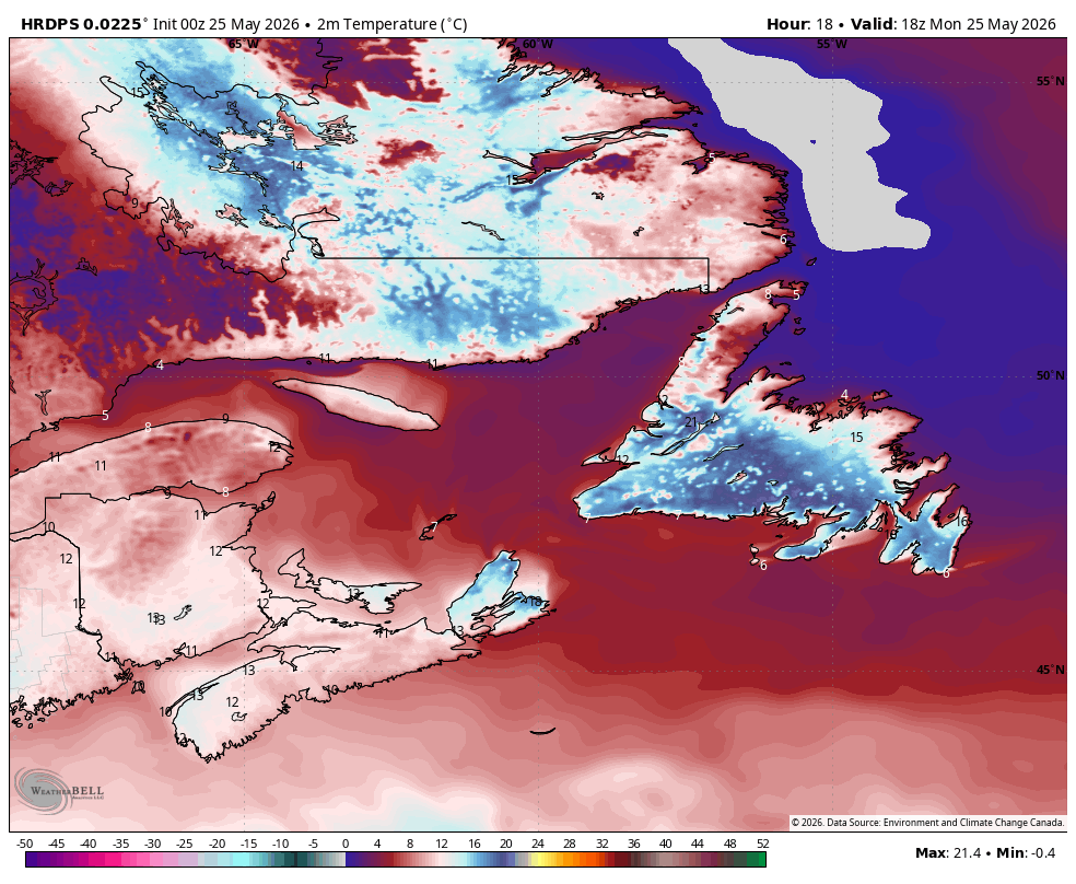 Forecast temperatures as of 3:30 PM NT on May 25, 2026.