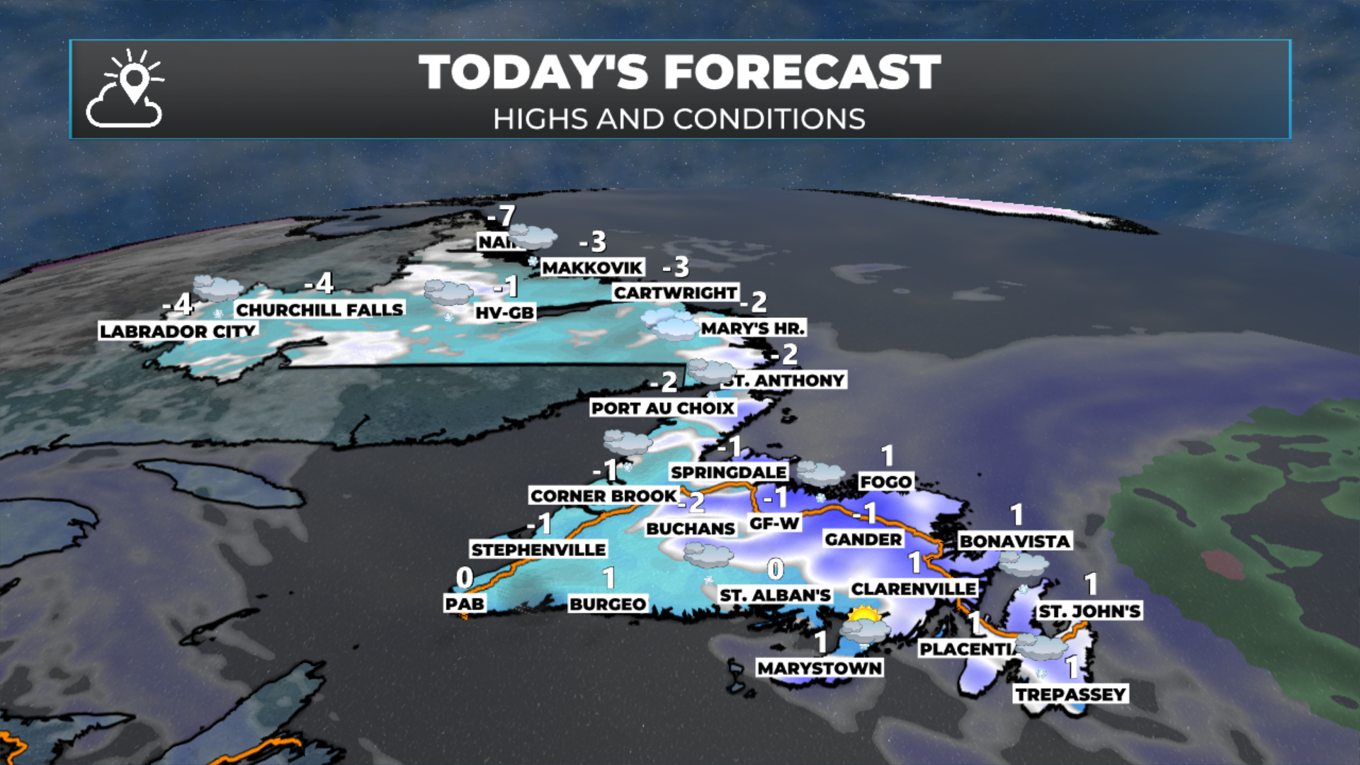 The forecast for NL for today - February 18, 2026.
