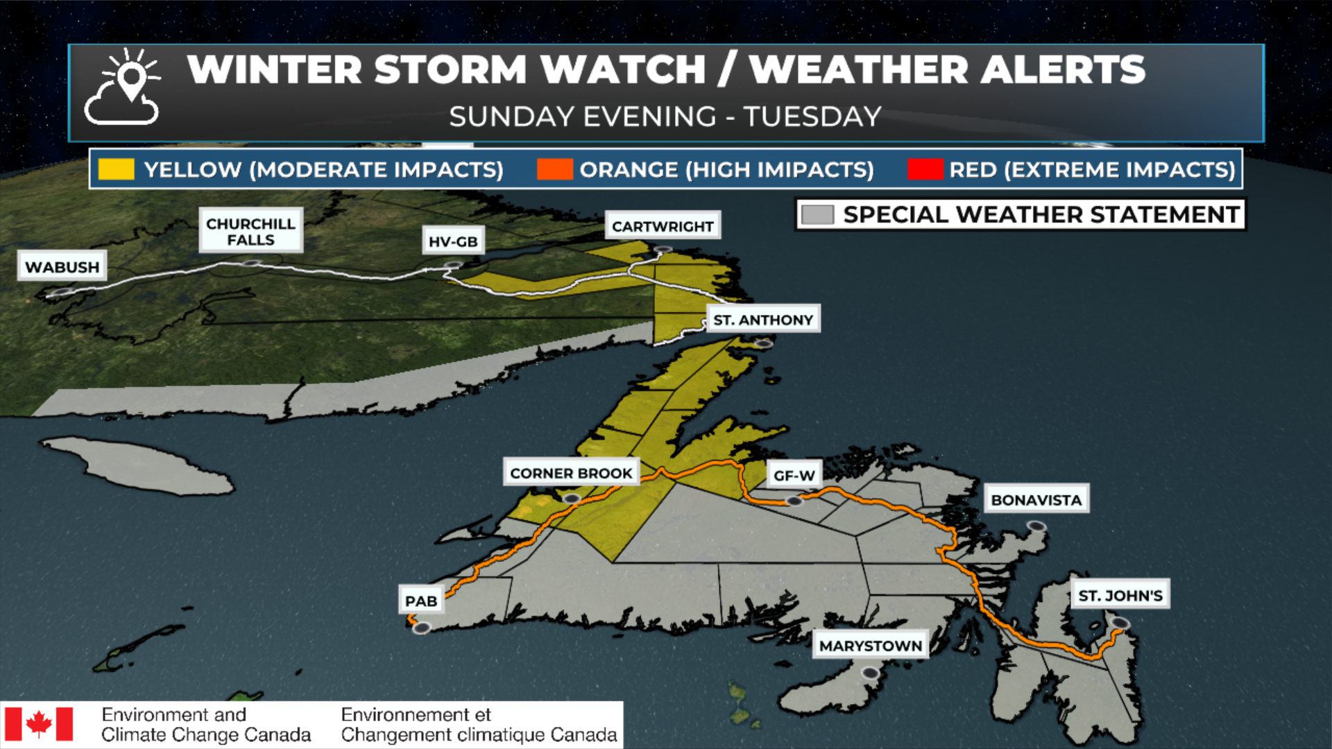 Strong Winter Storm Arrives Sunday Night, Winter Storm Watches, Special Weather Statements Issued by Environment Canada