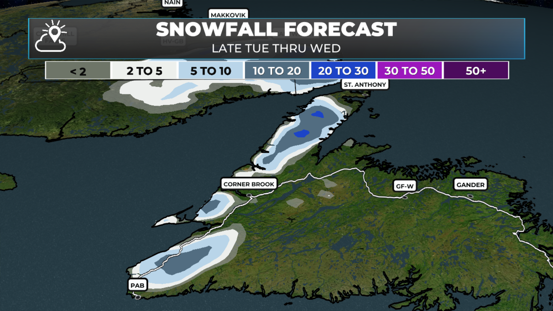Expected snowfall from tonight through Wednesday (May 13, 2026).