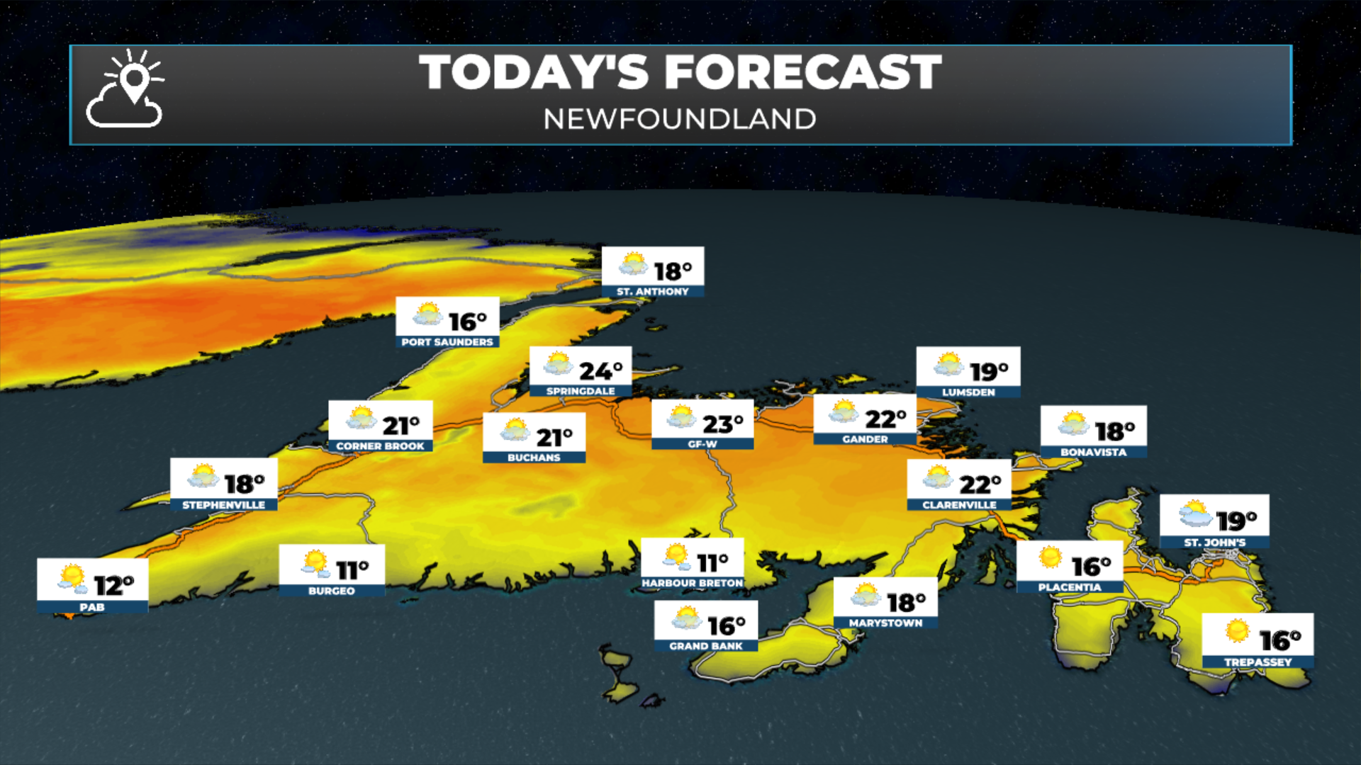 Newfoundland's forecast for today - June 23, 2026.