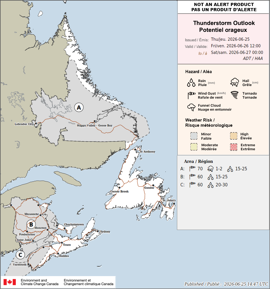 Regional thunderstorm risk today - June 26, 2026.