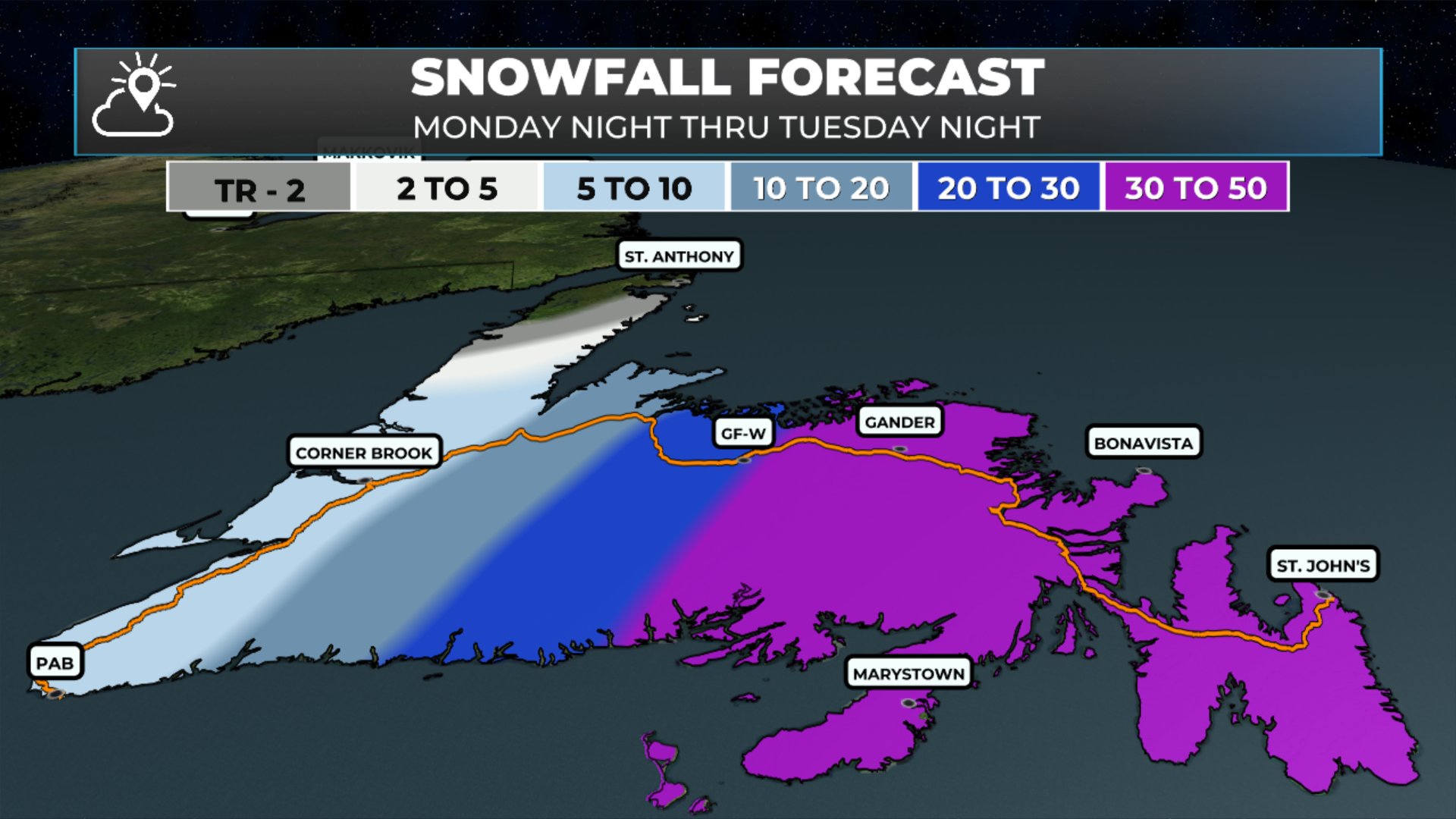 Expected snowfall from late last night through early Wednesday (March 25, 2026)