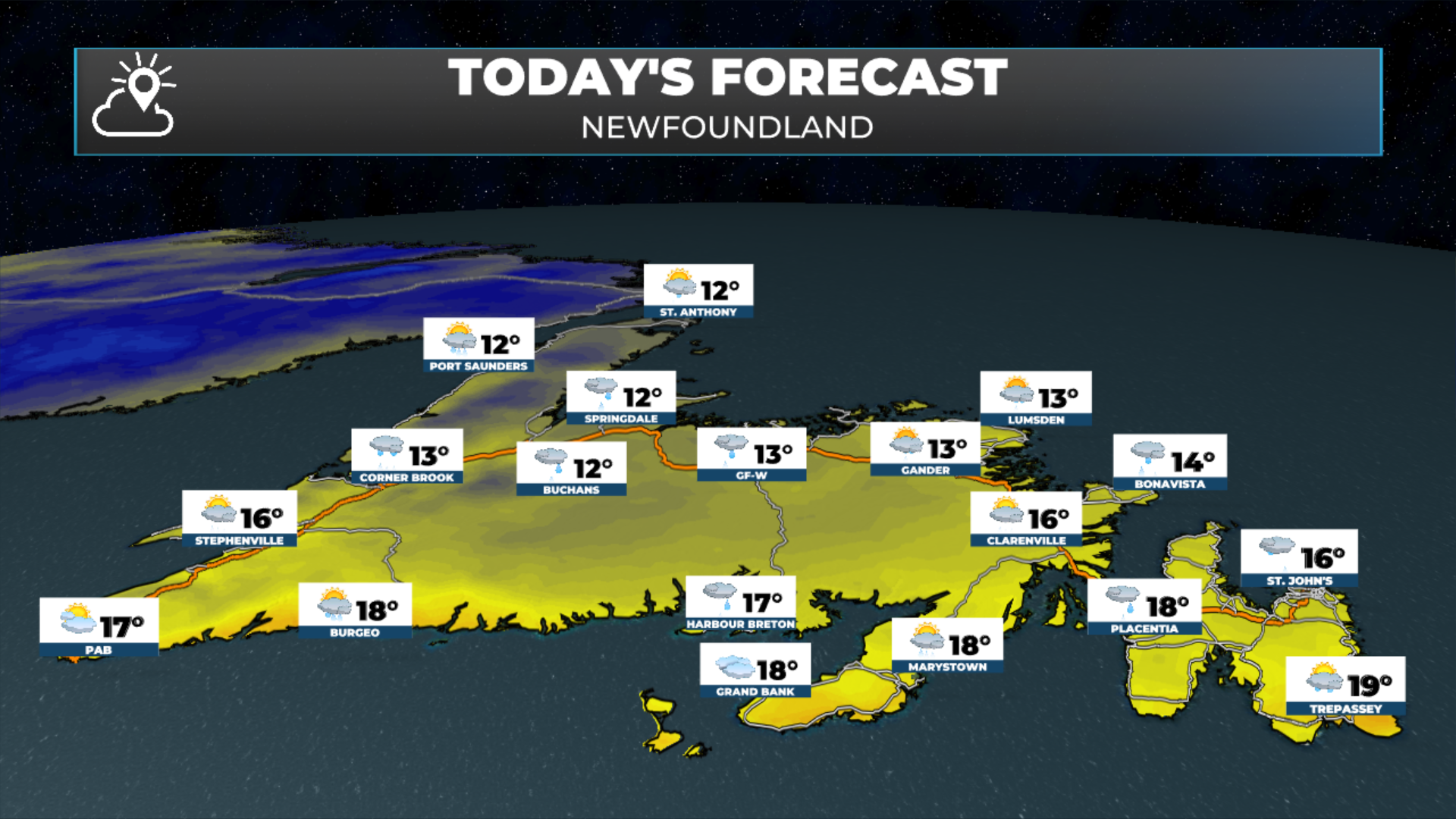 Today's forecast for Newfoundland. September 8, 2026