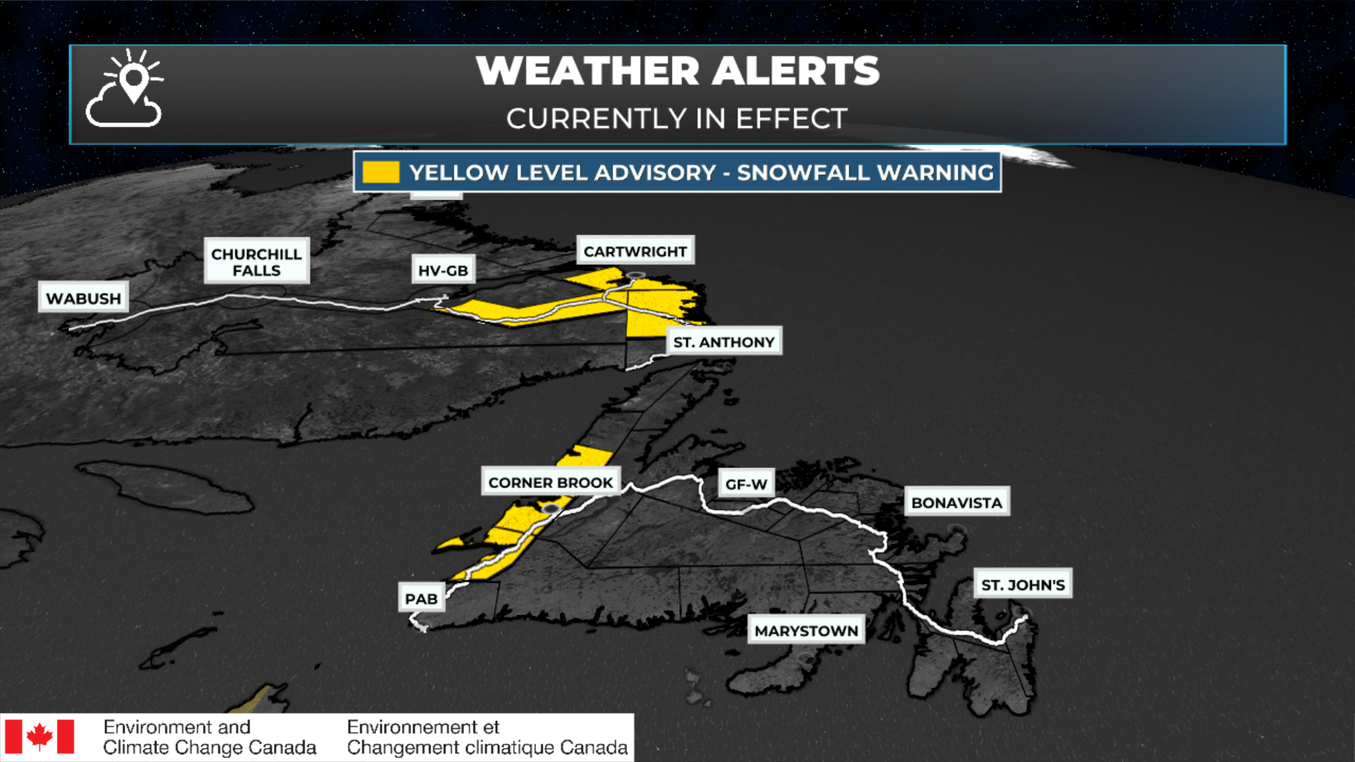 Yellow Level Snowfall Warnings from Environment Canada