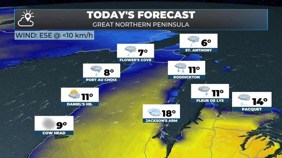 Today’s forecast for the Northern Peninsula.