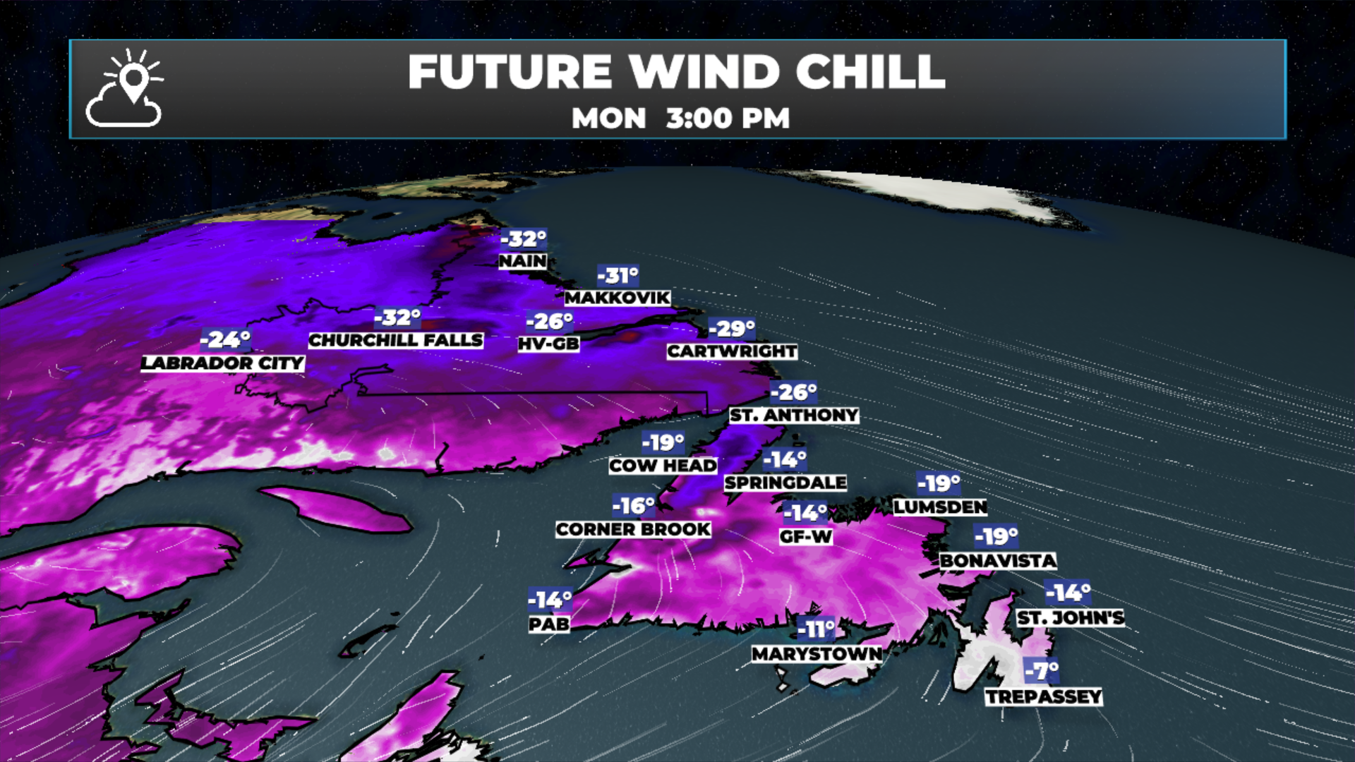 Today's forecast wind chills. Jan 26, 2026