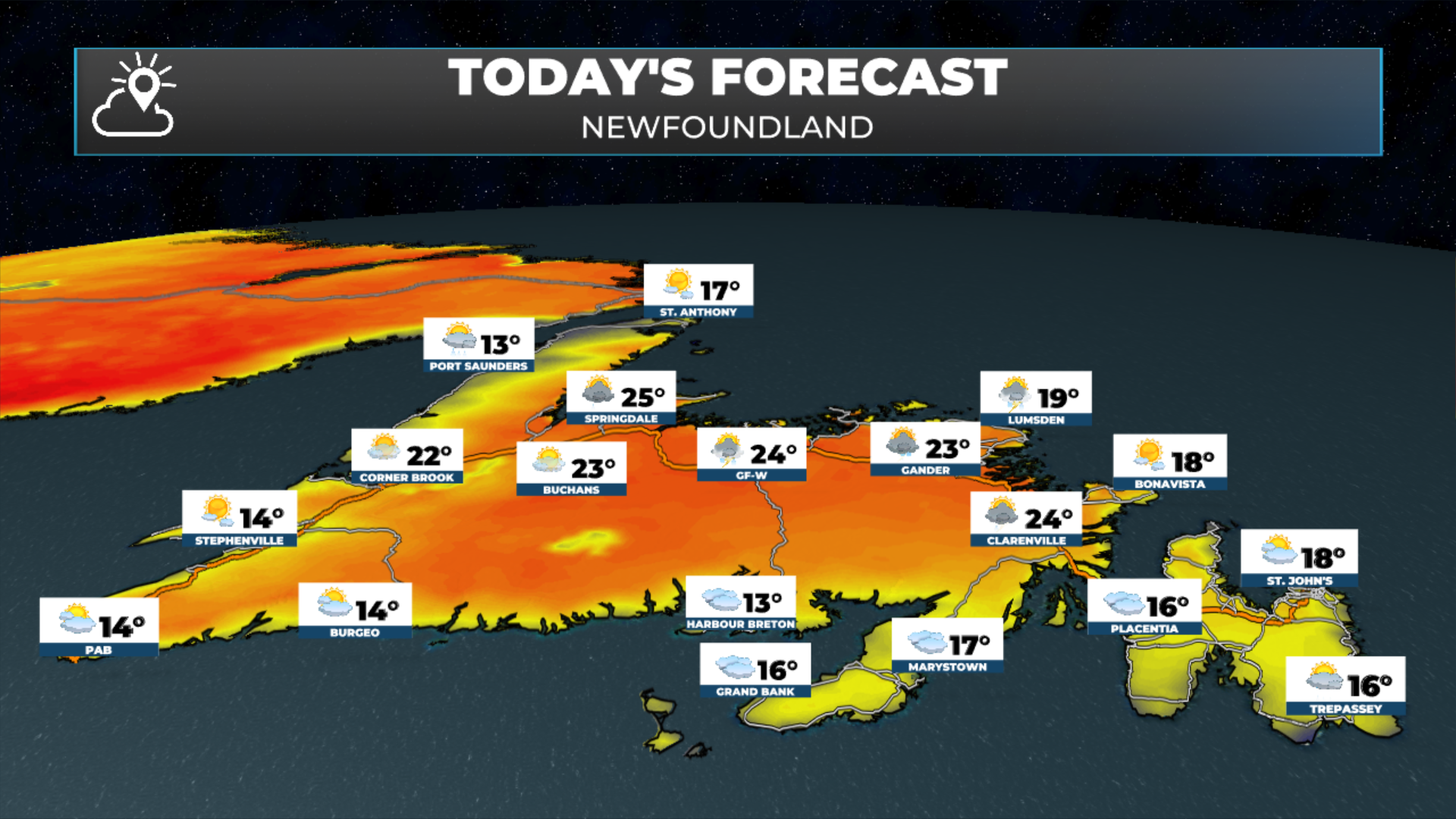 Newfoundland's forecast for today - June 29, 2026.