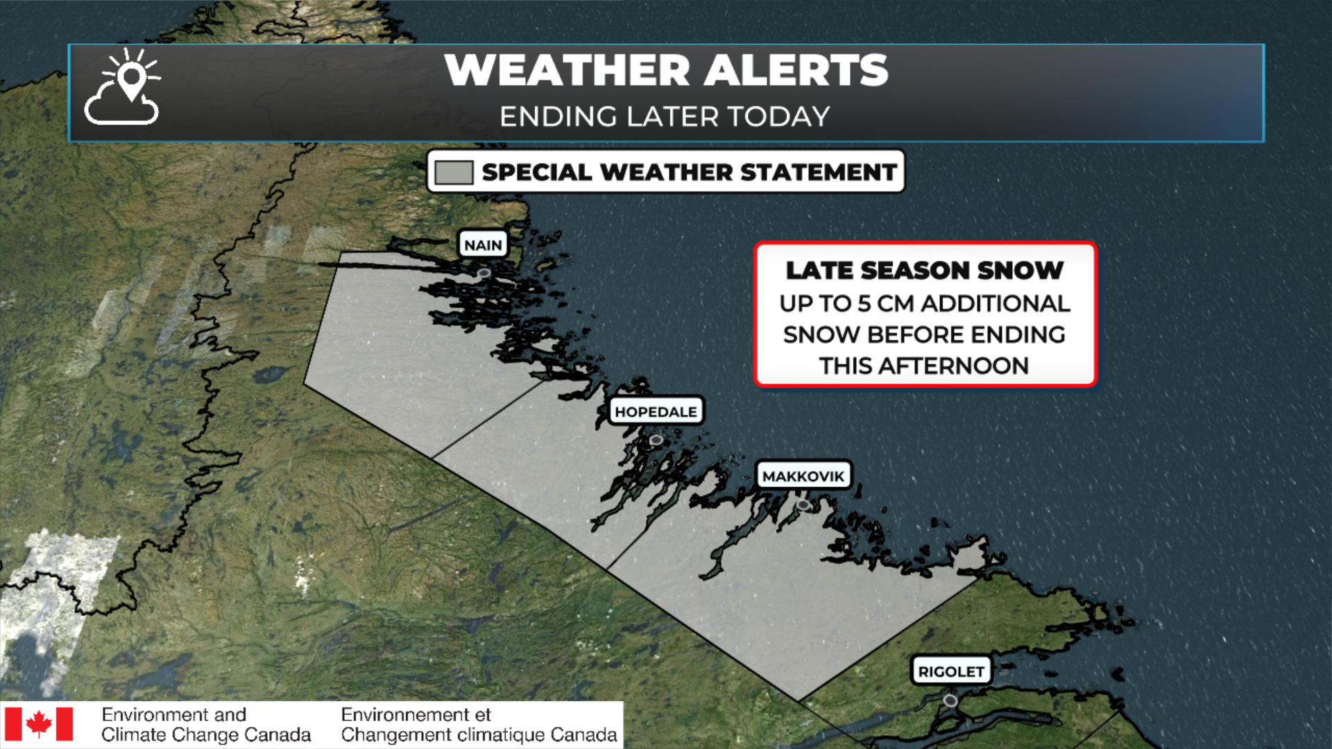 A Special Weather Statement remains in effect until this afternoon for northern Labrador, from Postville to Natuashish. May 22, 2026.