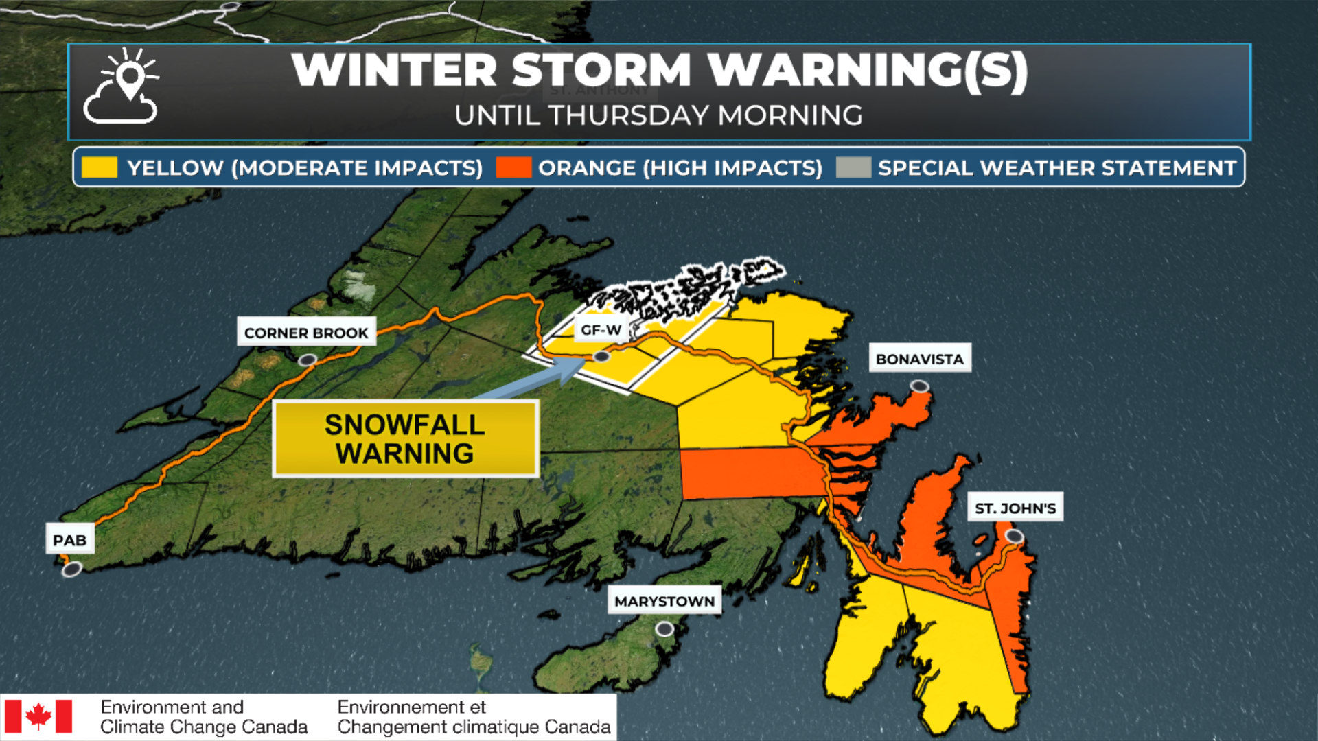 Winter Storm Alerts as of February 18, 2026 at 7:45 AM NST