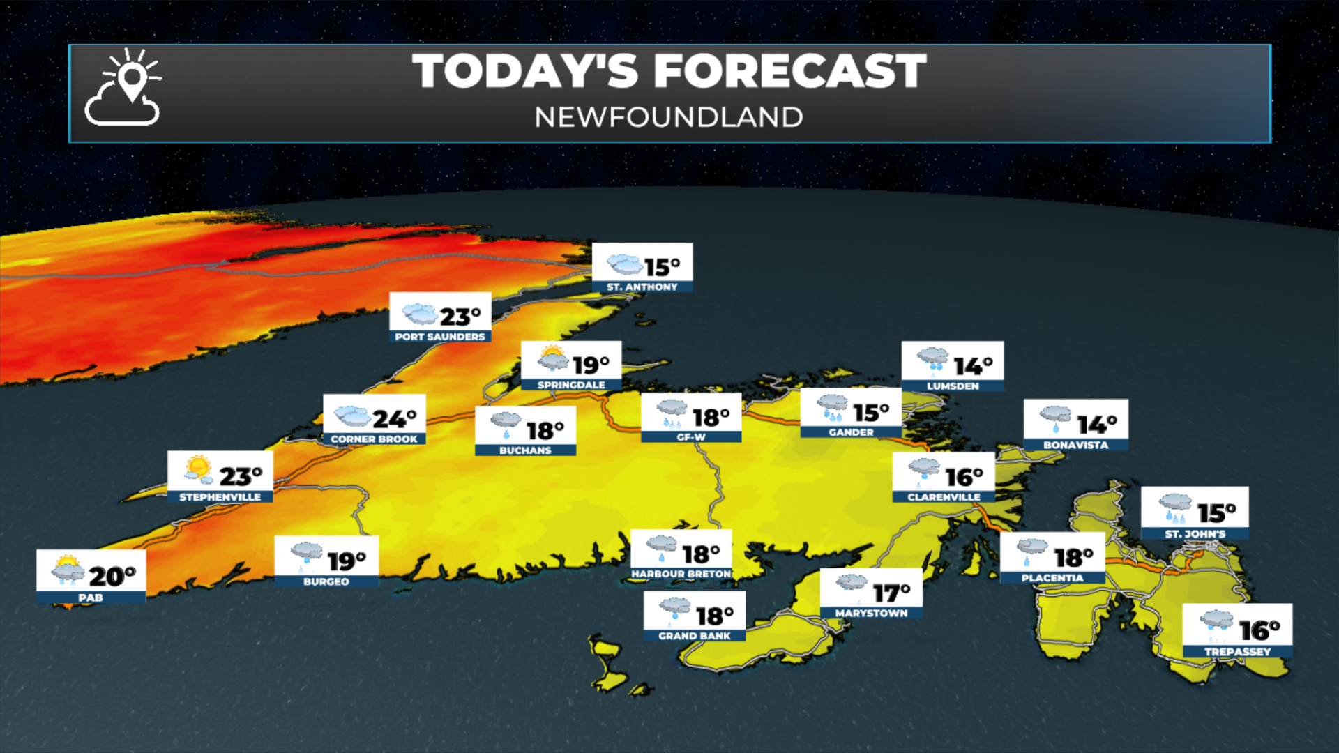 Newfoundland's forecast for today - July 28, 2026.