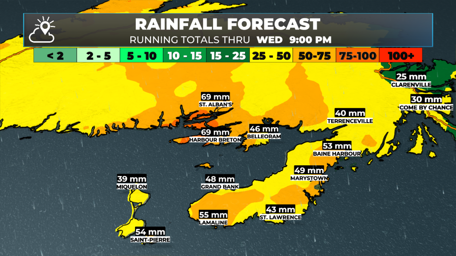 Expected rainfall between today and late Wednesday. May 12 and 13, 2026.
