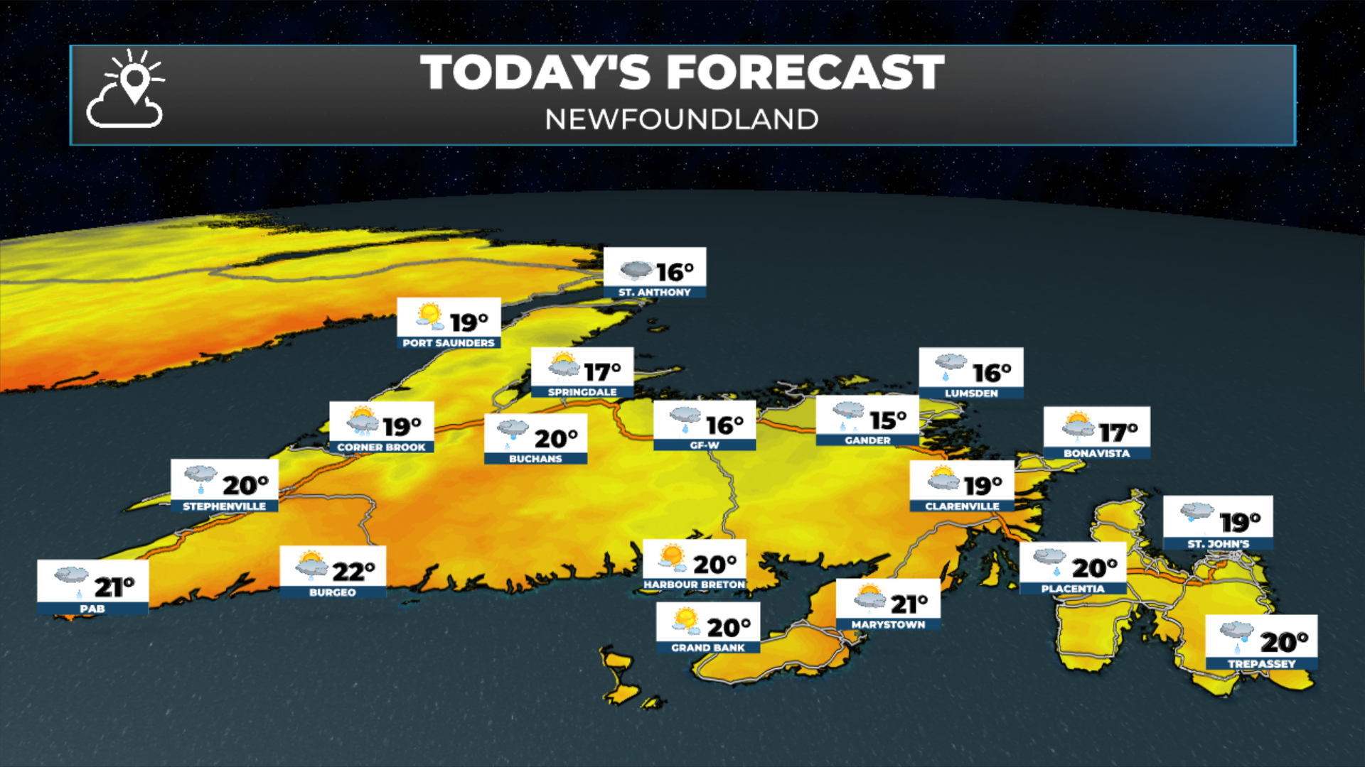 Newfoundland’s forecast for today - August 15, 2026.