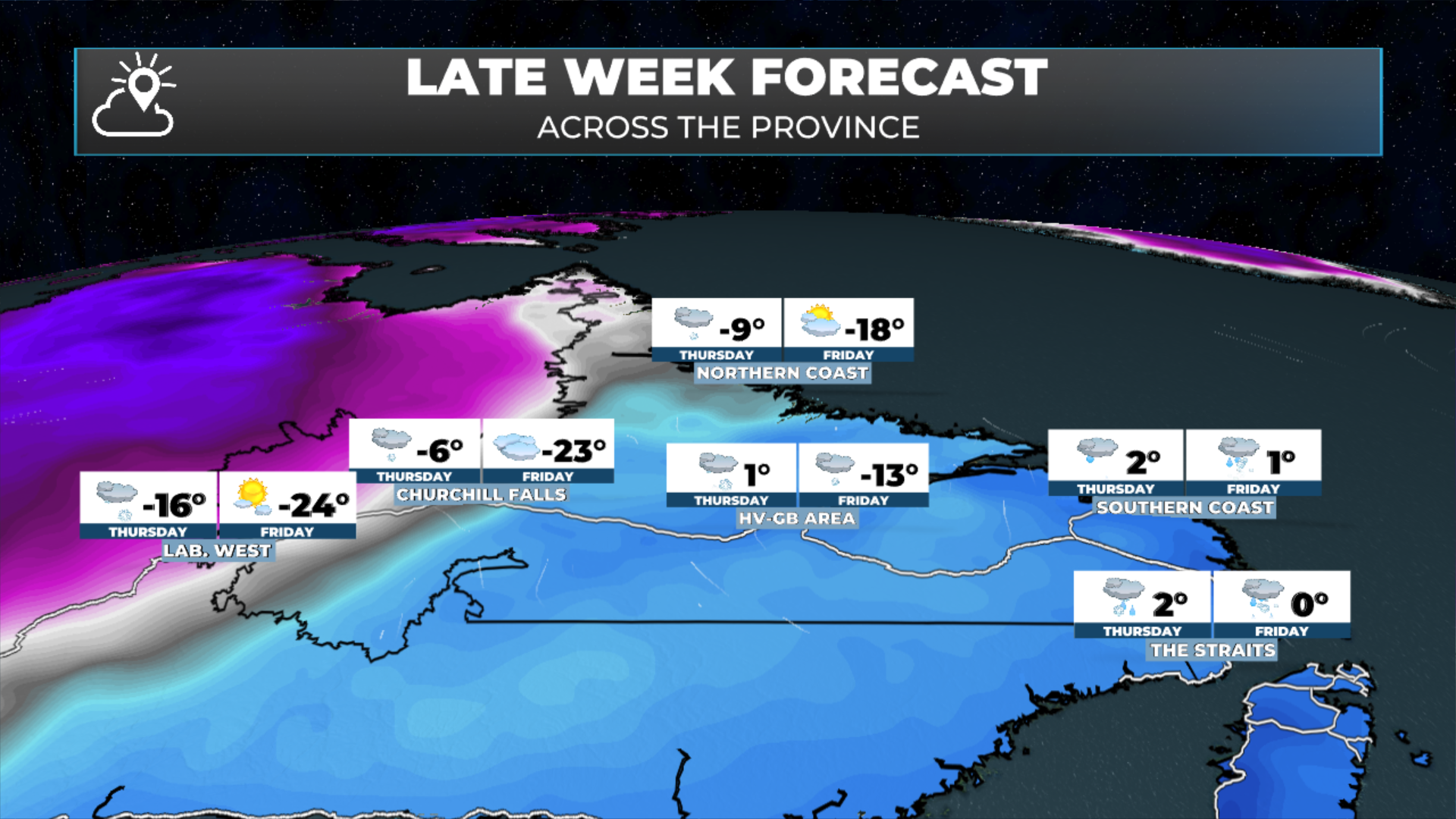 The two day forecast for Labrador.