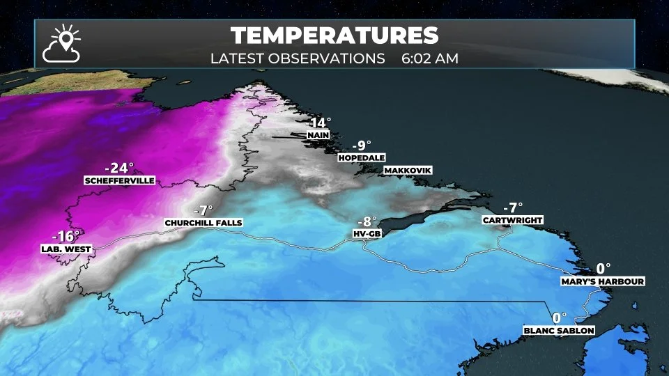 Temperatures as of 5:32 AM NST on January 15, 2026.