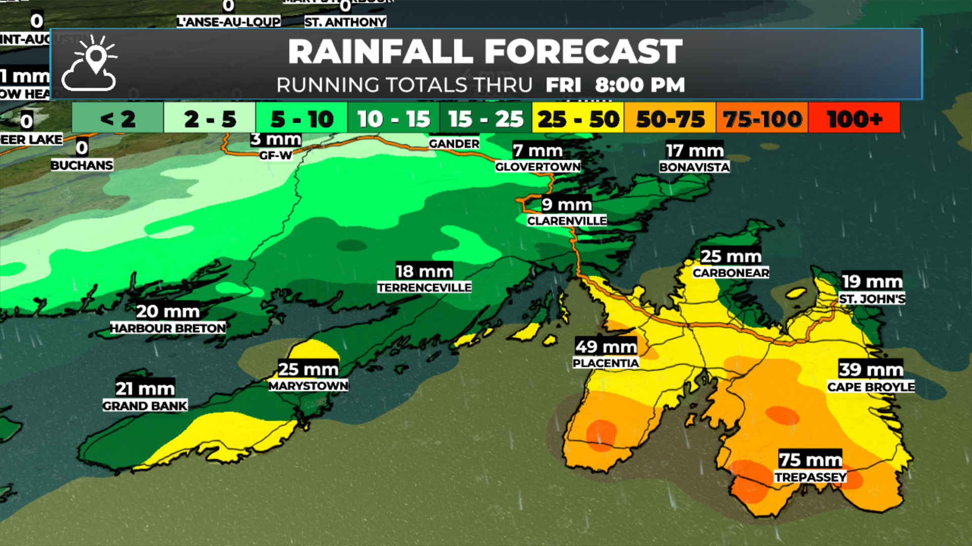 Forecast rainfall amounts from this morning through the evening.