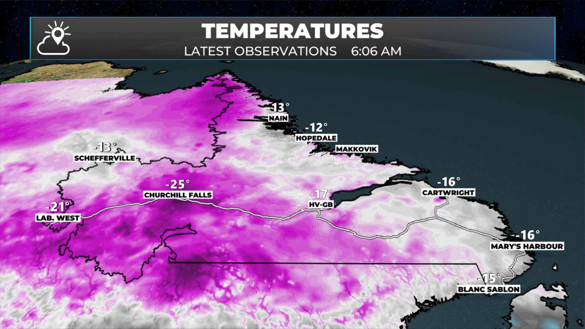 Temperatures as of 6:06 AM NST (5:36 AM AST) this morning - February 4, 2026.