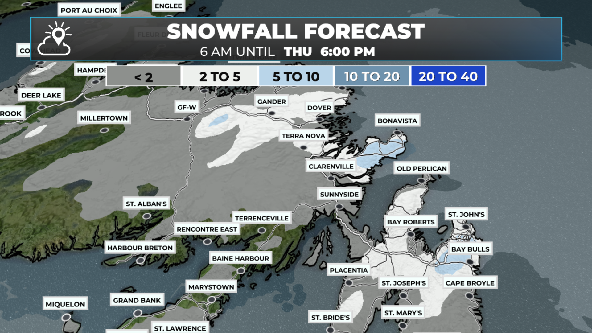 Snowfall from 6 AM to 6 PM today - Feb 19, 2026.