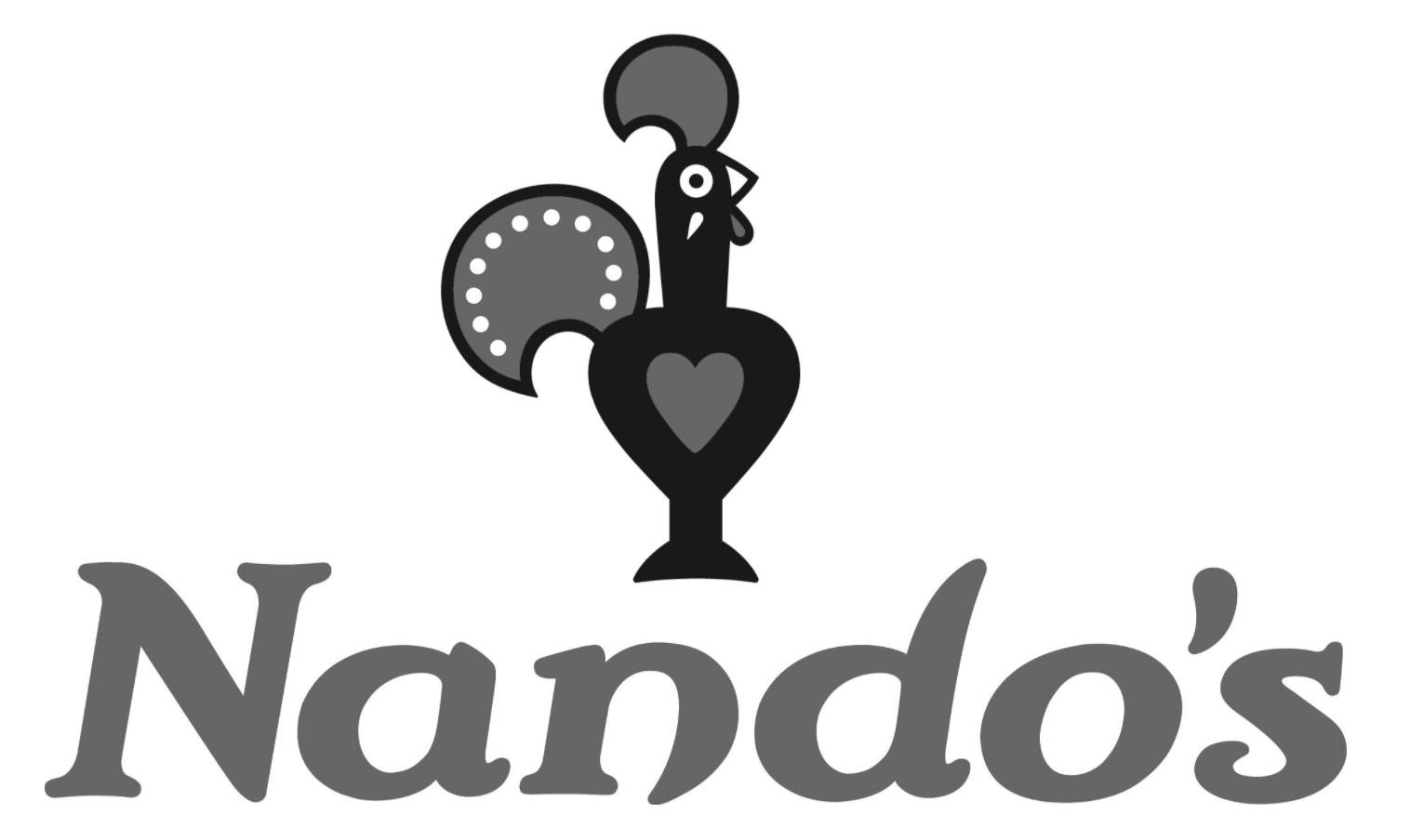 Black and white logo of Nando's featuring a stylized rooster with a clock in the background and the text 'Nando's' below.