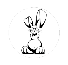 Cartoon rabbit with large ears, sitting and smiling against a black background.