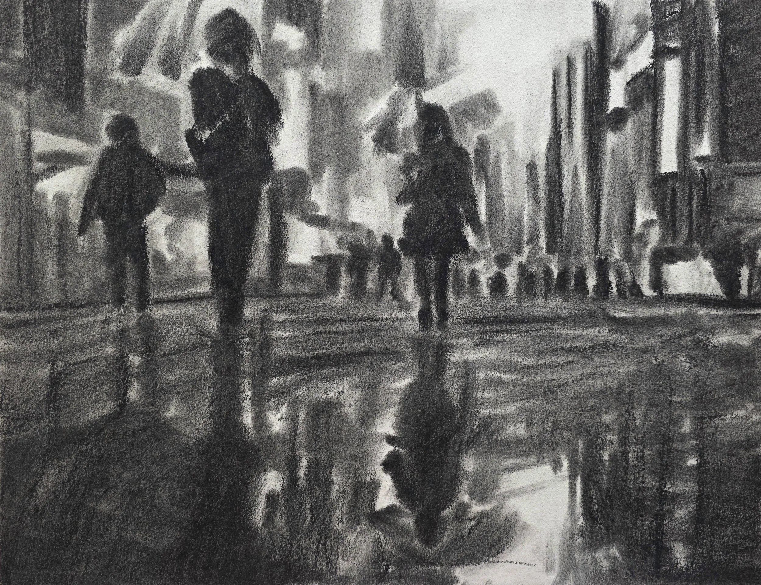 Crowd of People in Charcoal