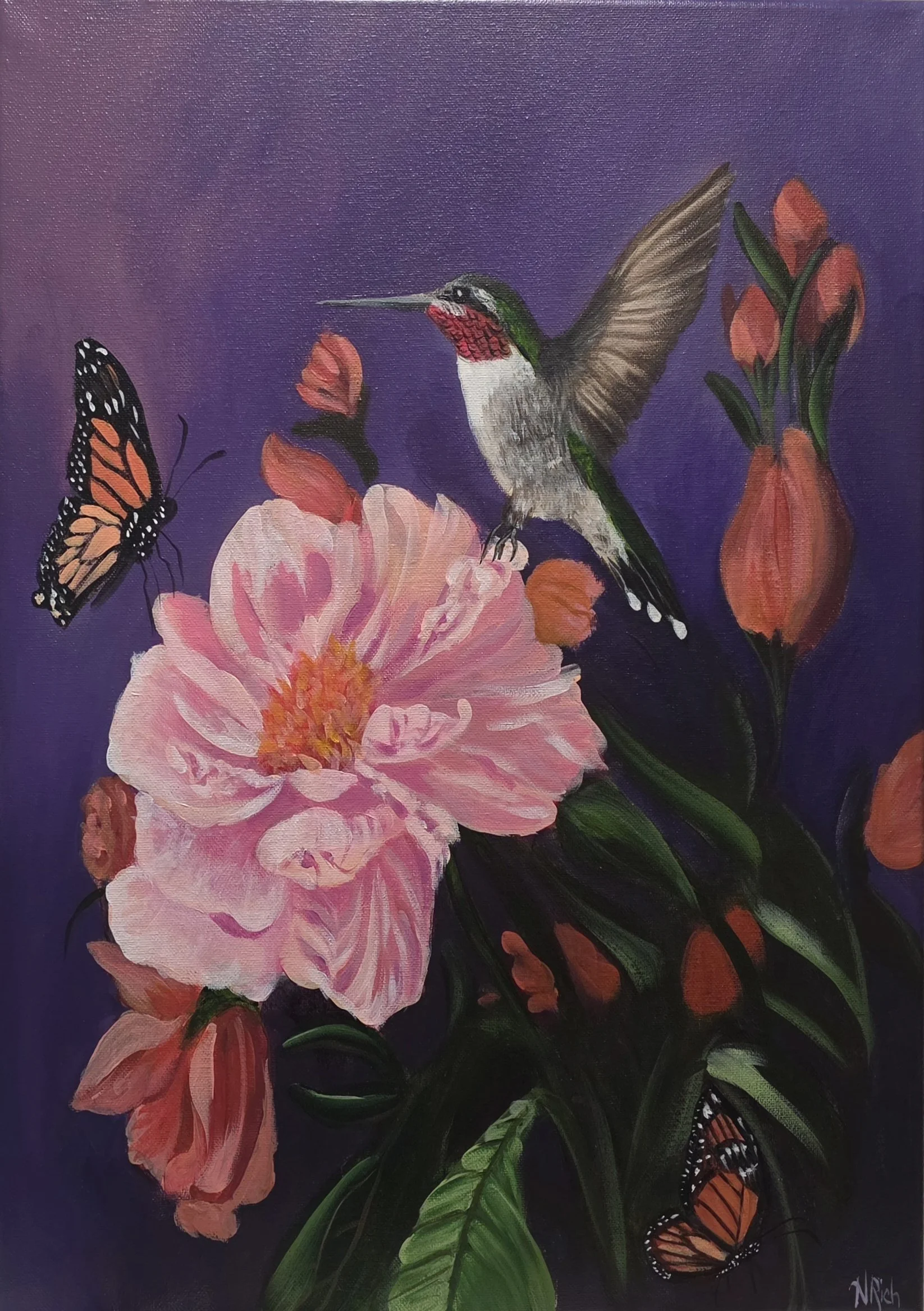 Hummingbird and Flowers
16" x 20" Acrylic Painting on Canvas