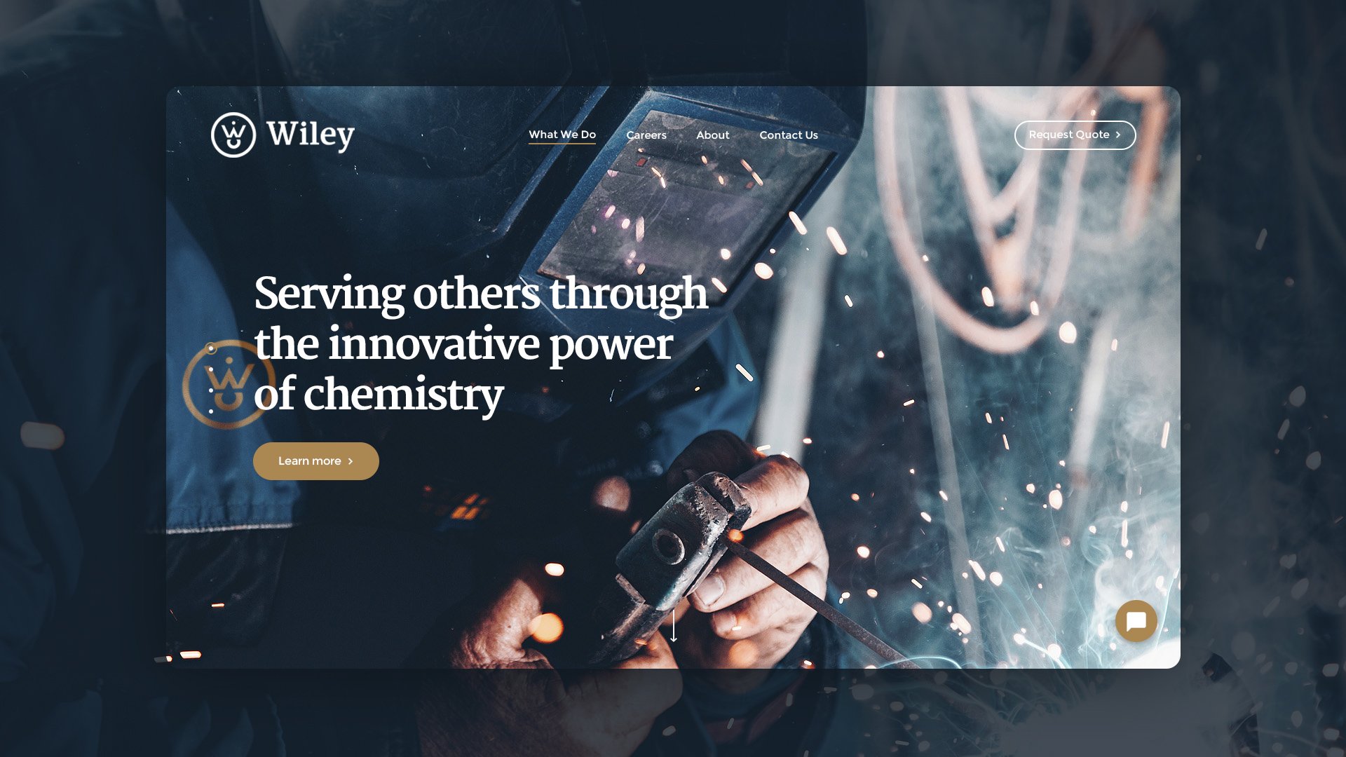 A person welding metal with sparks flying in a workshop setting, overlaid with the Wiley company's website interface.