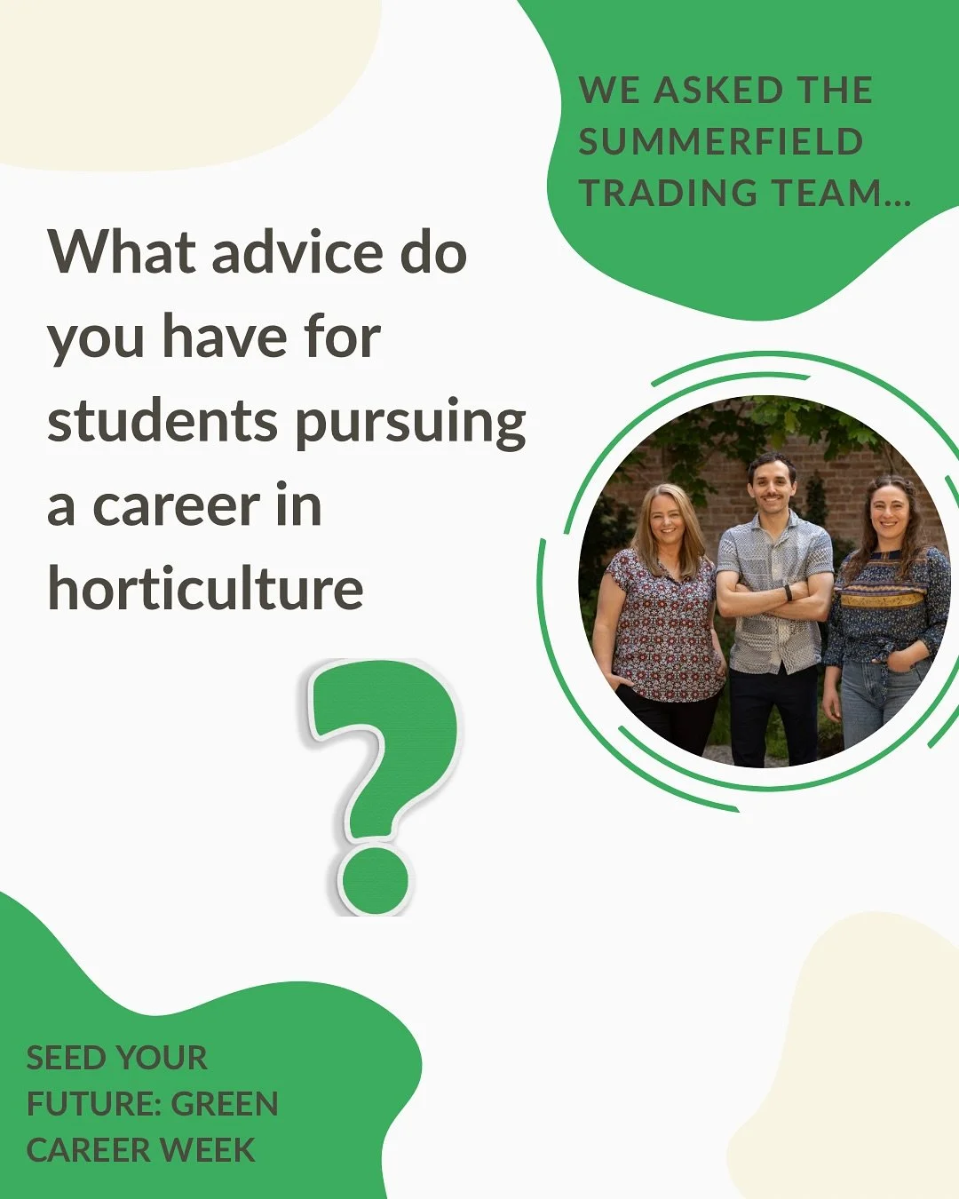 We&rsquo;re proud to support @seedyourfuture during Green Career Week!

Over the next three days, we&rsquo;re sharing responses from our team to help students learn more about what it&rsquo;s like to work in the green industry.

We hope their answers
