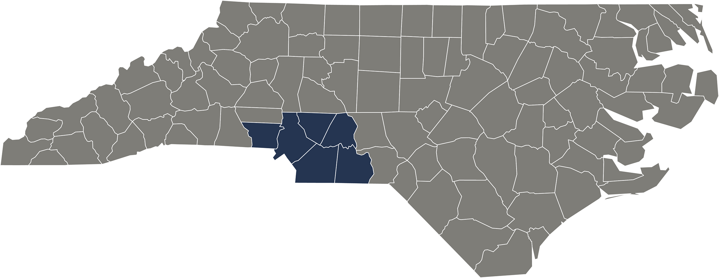 Map of North Carolina highlighting counties served by J Ballard Construction