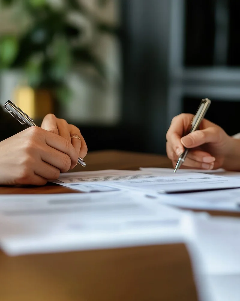 Homebuyers completing loan paperwork for their new home