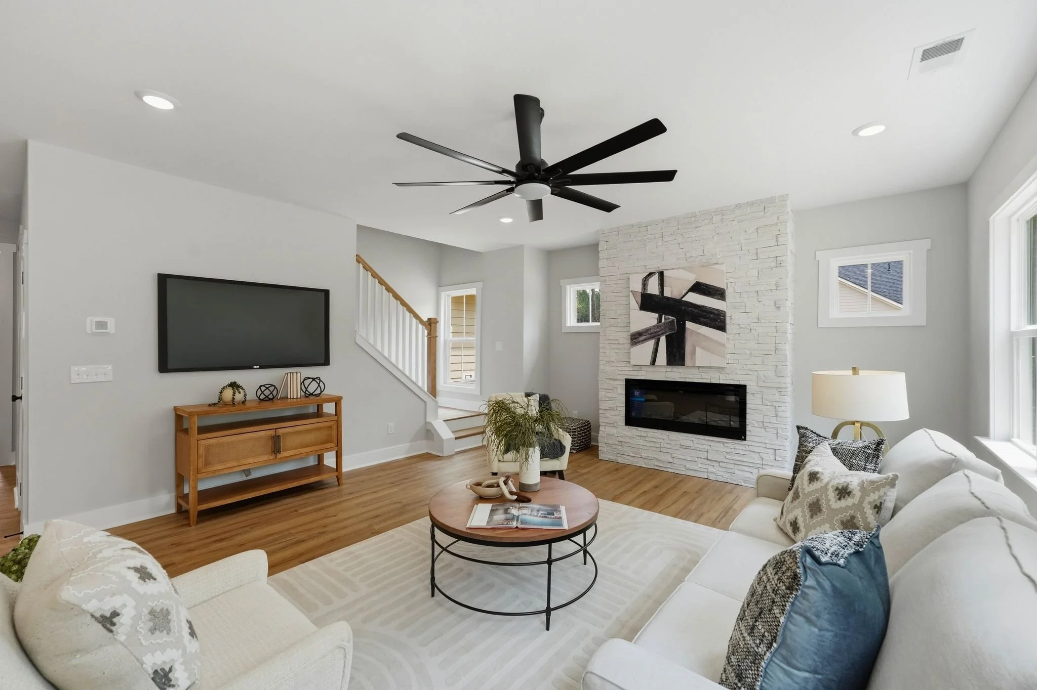 Open-concept living area in a new construction home