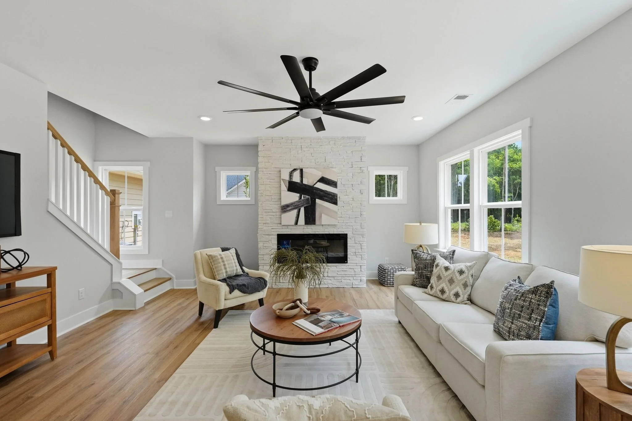 Bright, modern living area in new construction home in Baylor Grove neighborhood