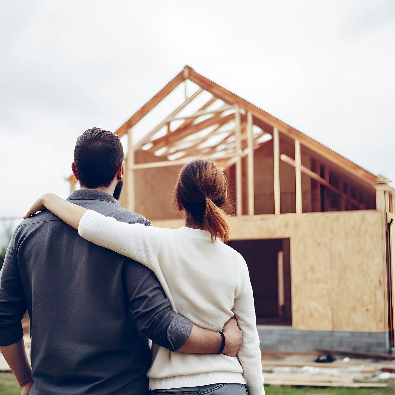 homeowners observing new construction home in process