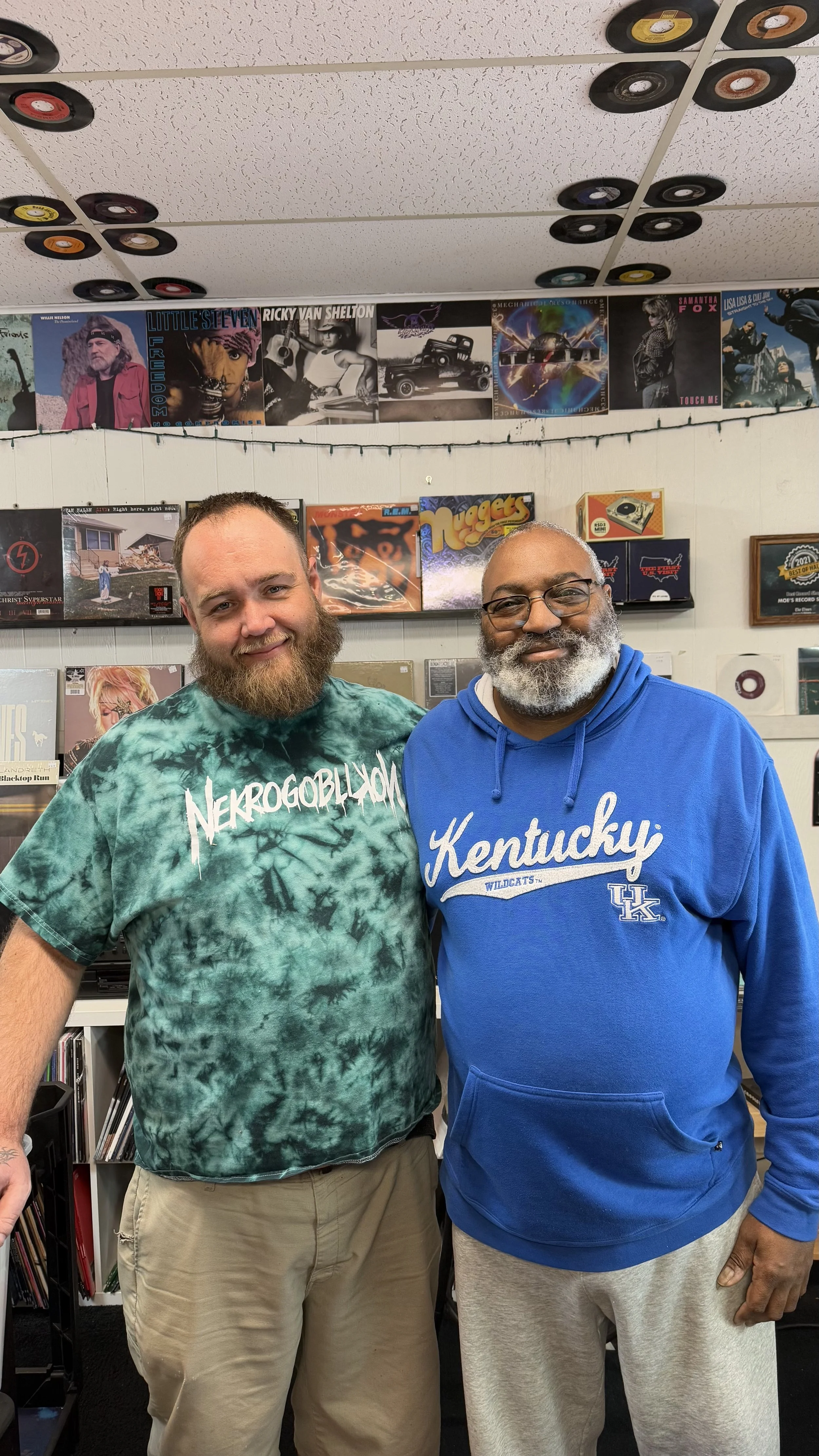 Alan Wine and Leonard 'Moe' Lyons of Moe's Record Shop in Gainesville, Georgia