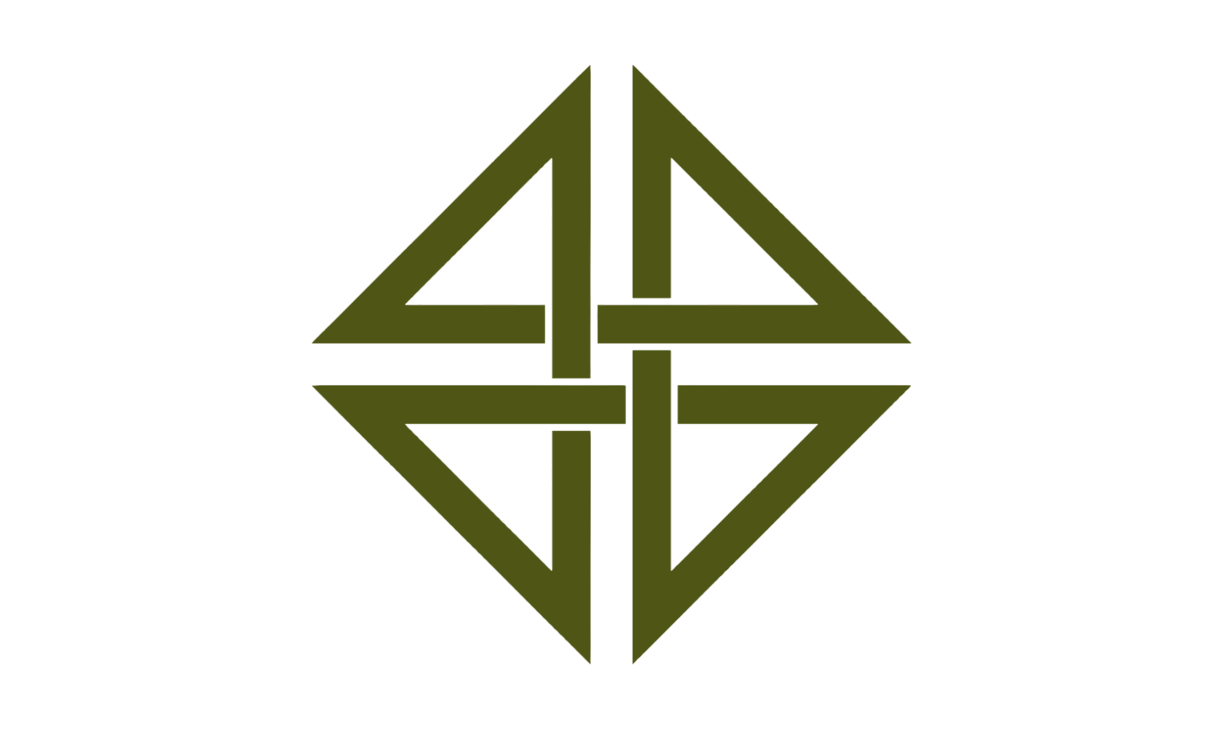 Logotipo de color verde que consiste en una figura geométrica compuesta por triángulos y líneas que forman una estrella o un símbolo similar.
