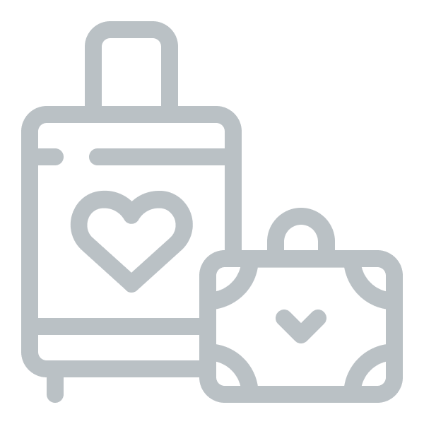 Ilustración en línea de una botella y una bolsa de compra, ambos con corazones
