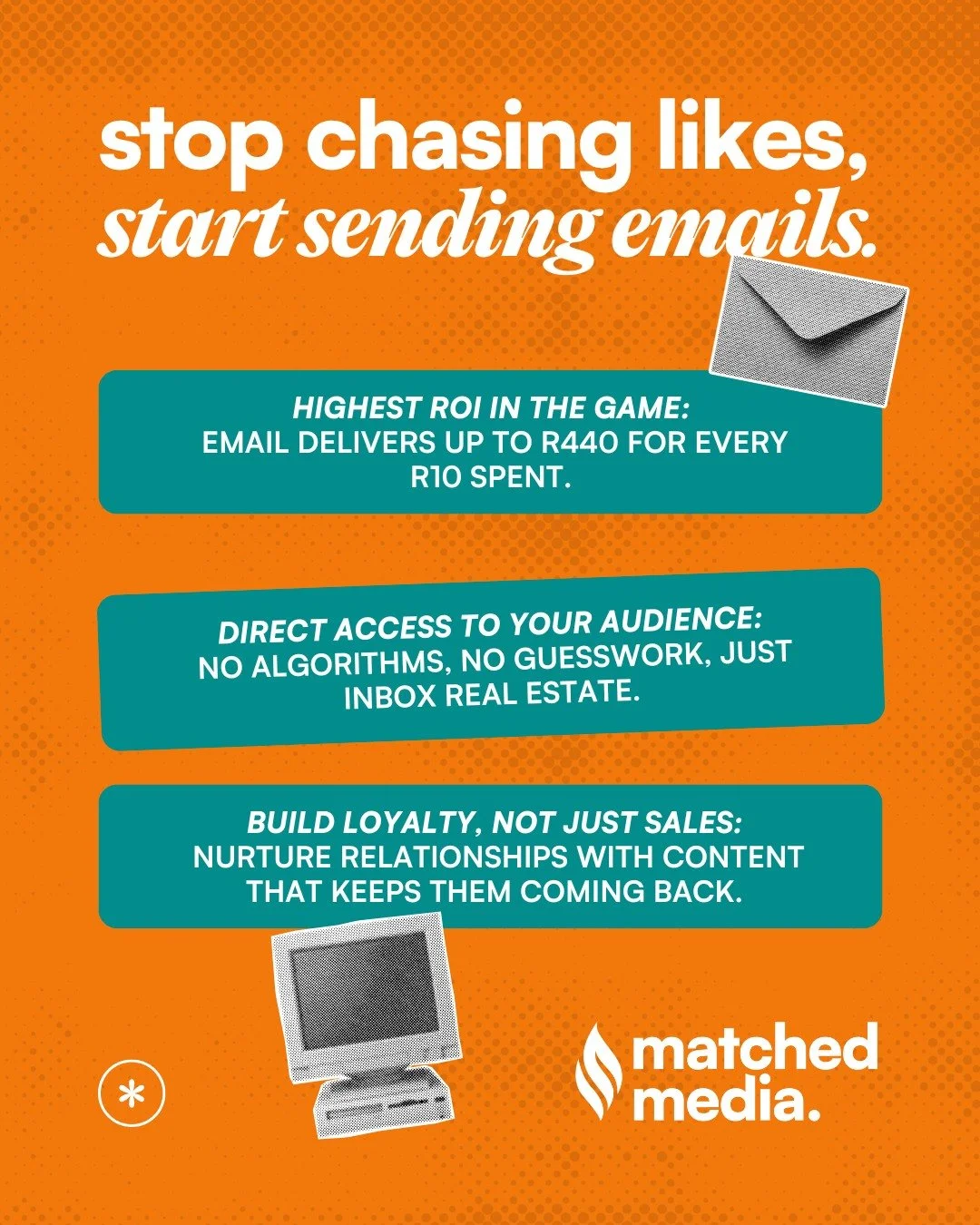 Email Marketing: Still the MVP of Digital 📩

While everyone else is chasing algorithms, your brand could be showing up exactly where it counts, the inbox. Email isn&rsquo;t dead. It&rsquo;s direct, data-driven, and delivers serious ROI (we&rsquo;re 