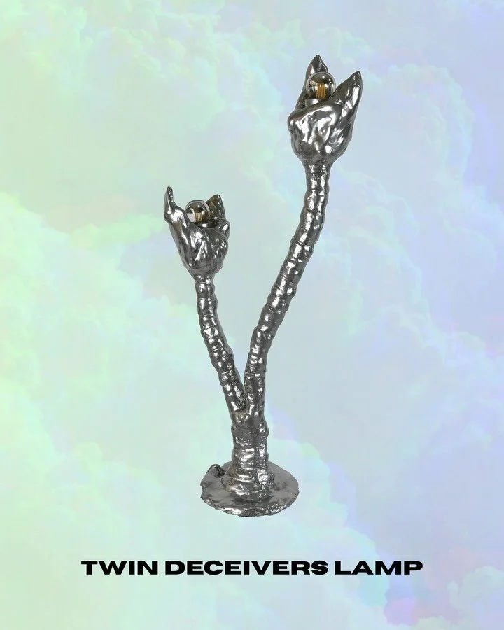 ☆ SOLD ☆
this double-troublemaker is one of 4 original hostilities from the early days in Athens 🥲 peep the process-to-packaging pipeline, handmade in steel + plaster + wired by yours truly⚡️
.
.
.
.
.
#hostilehomeware #handmadelamp #silverdecor #si