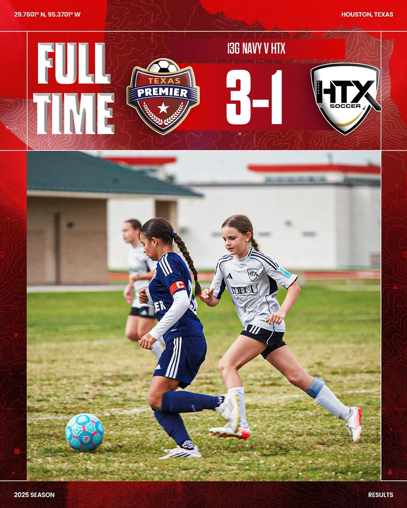 13G Navy grab a great 3&ndash;1 win and remain top of the table! 💪🔥 The girls are rocking it this season &mdash; full of energy, teamwork, and passion every game! ⚽️💙

#TexasPremierSC #TPSC #13GNavy #GirlsSoccer #TopOfTheTable #SoccerLife #Houston