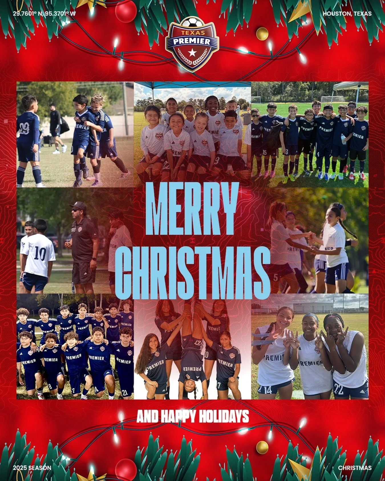 Merry Christmas and Happy Holidays from our Texas Premier family!🎄⚽️ Grateful for our players, families, coaches, and community who make this club special. Wishing you health, joy, and quality time with loved ones this season.

#TexasPremier #Premie