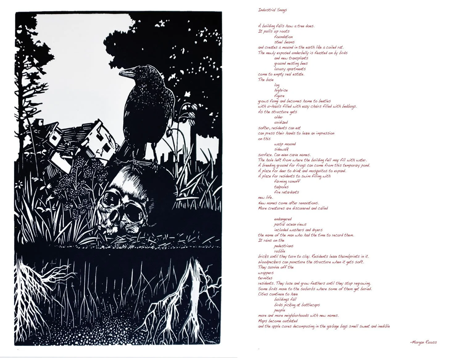 "Industrial Snag" 16" x 20" Lino Cut / Collaboration with Poet Morgan Ruoss