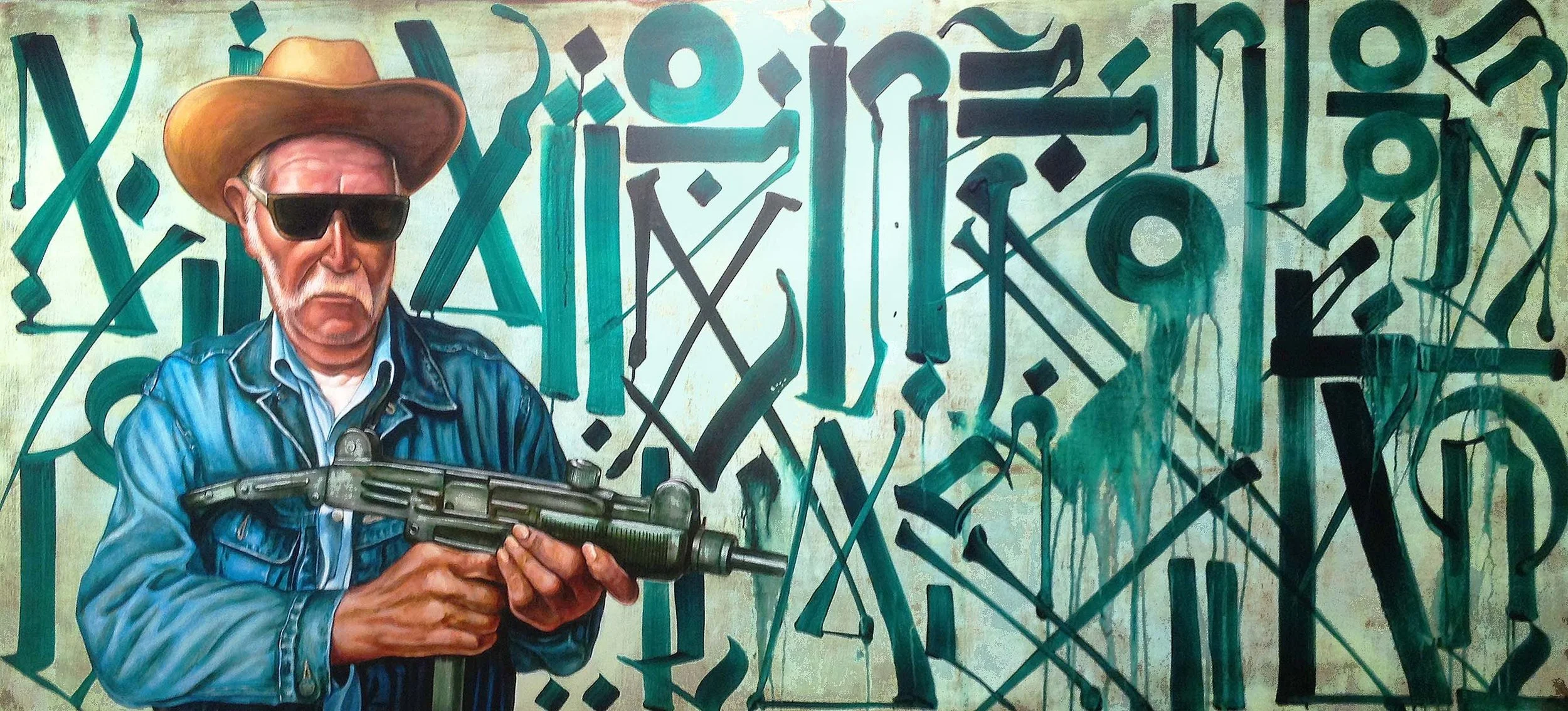 "lla Vienen las Ballas" 3' x 6' Acrylic on Wood / Collaoration with RETNA